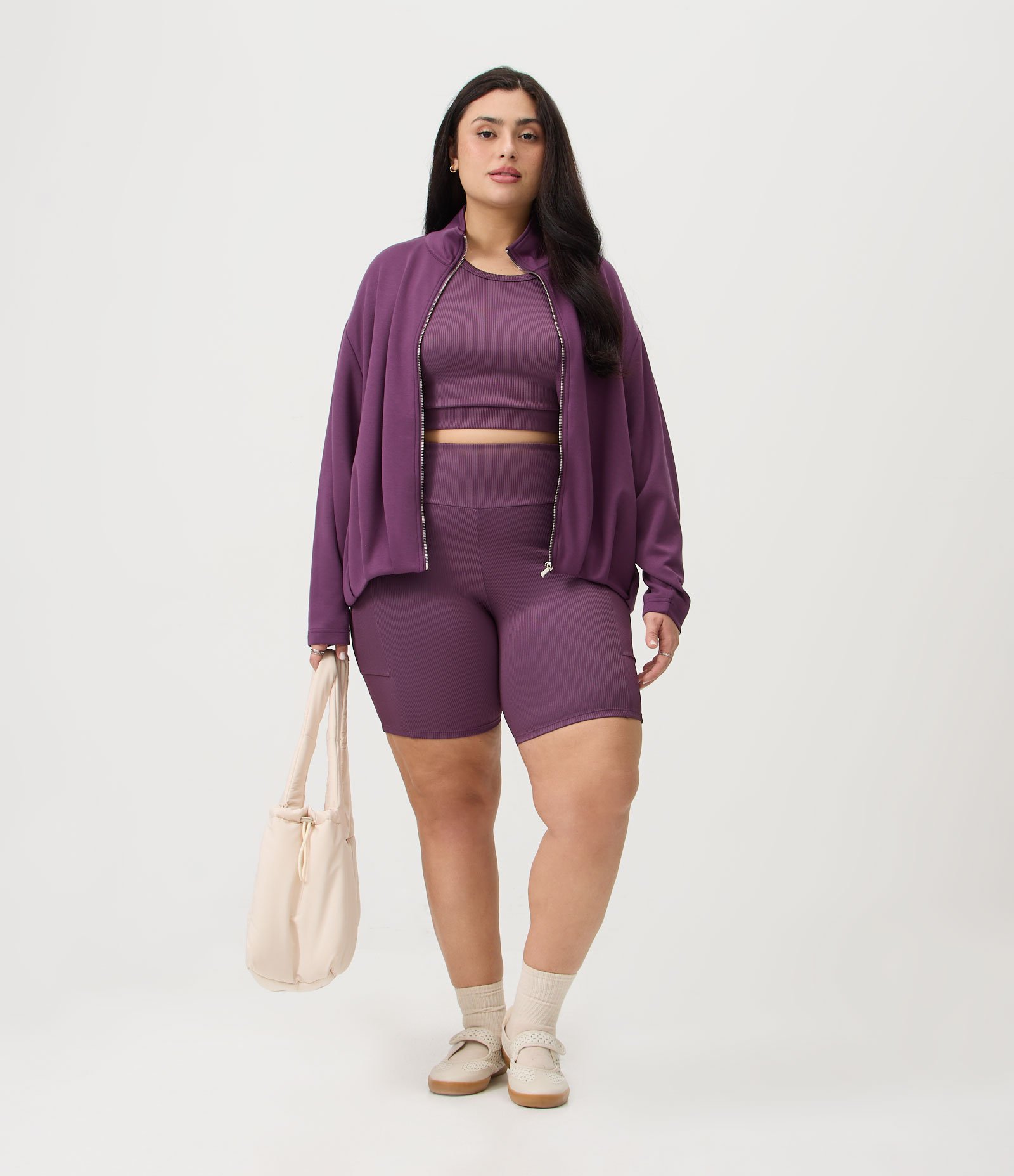 Jaqueta Esportiva Balonê em Malha Dupla Frontura Curve & Plus Size Roxo 2