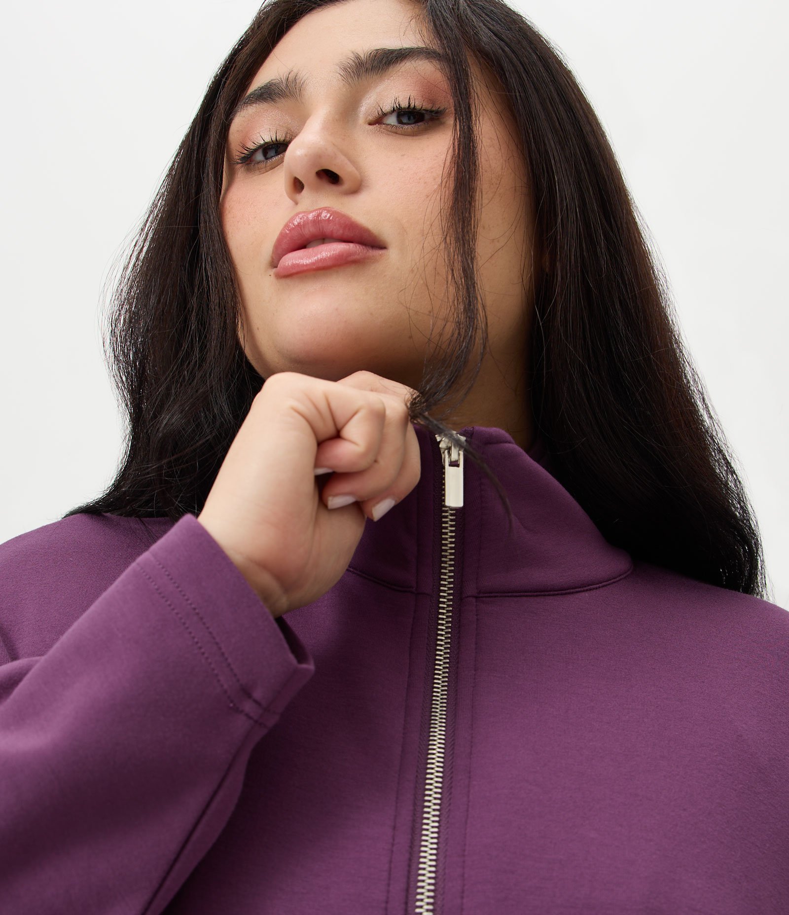 Jaqueta Esportiva Balonê em Malha Dupla Frontura Curve & Plus Size Roxo 3