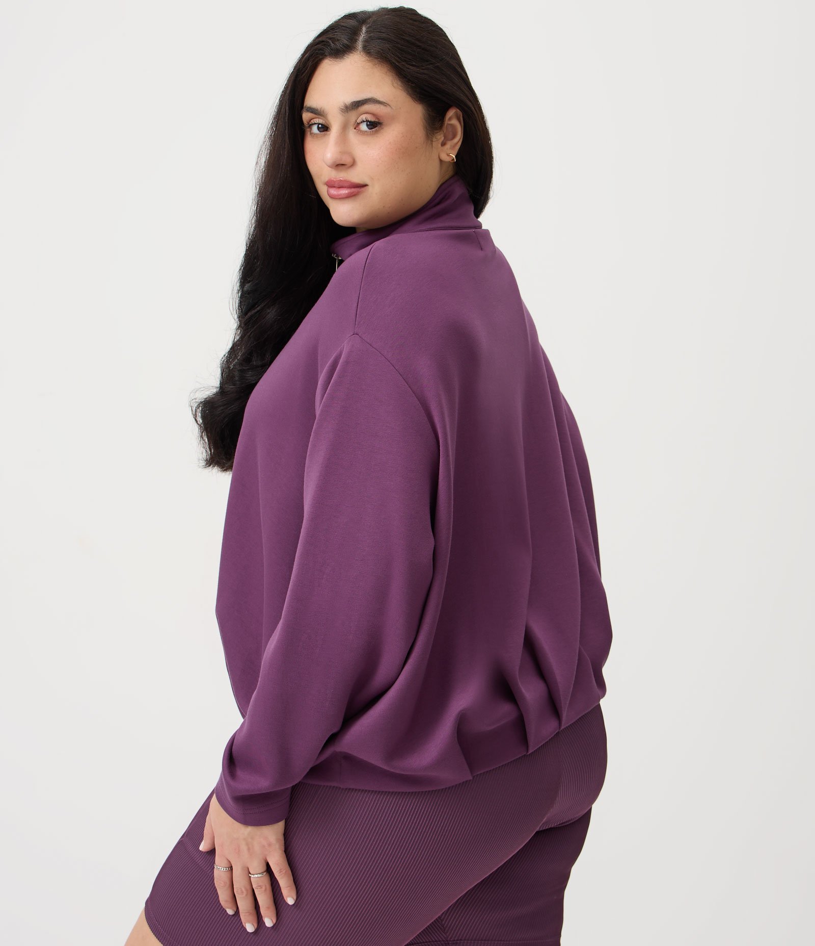 Jaqueta Esportiva Balonê em Malha Dupla Frontura Curve & Plus Size Roxo 4