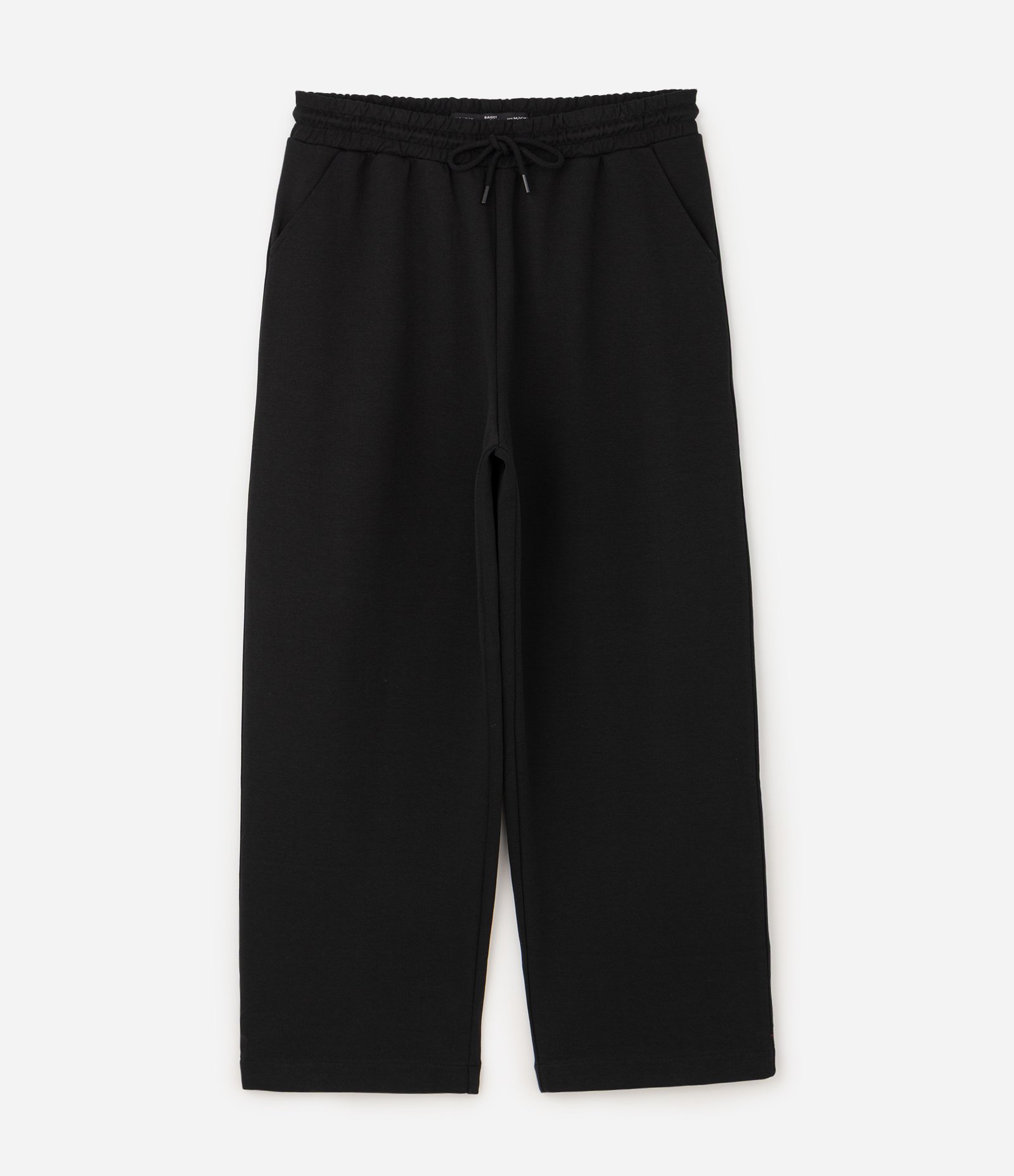 Calça Super Wide Leg em Algodão Interlock com Cordão Preto 1