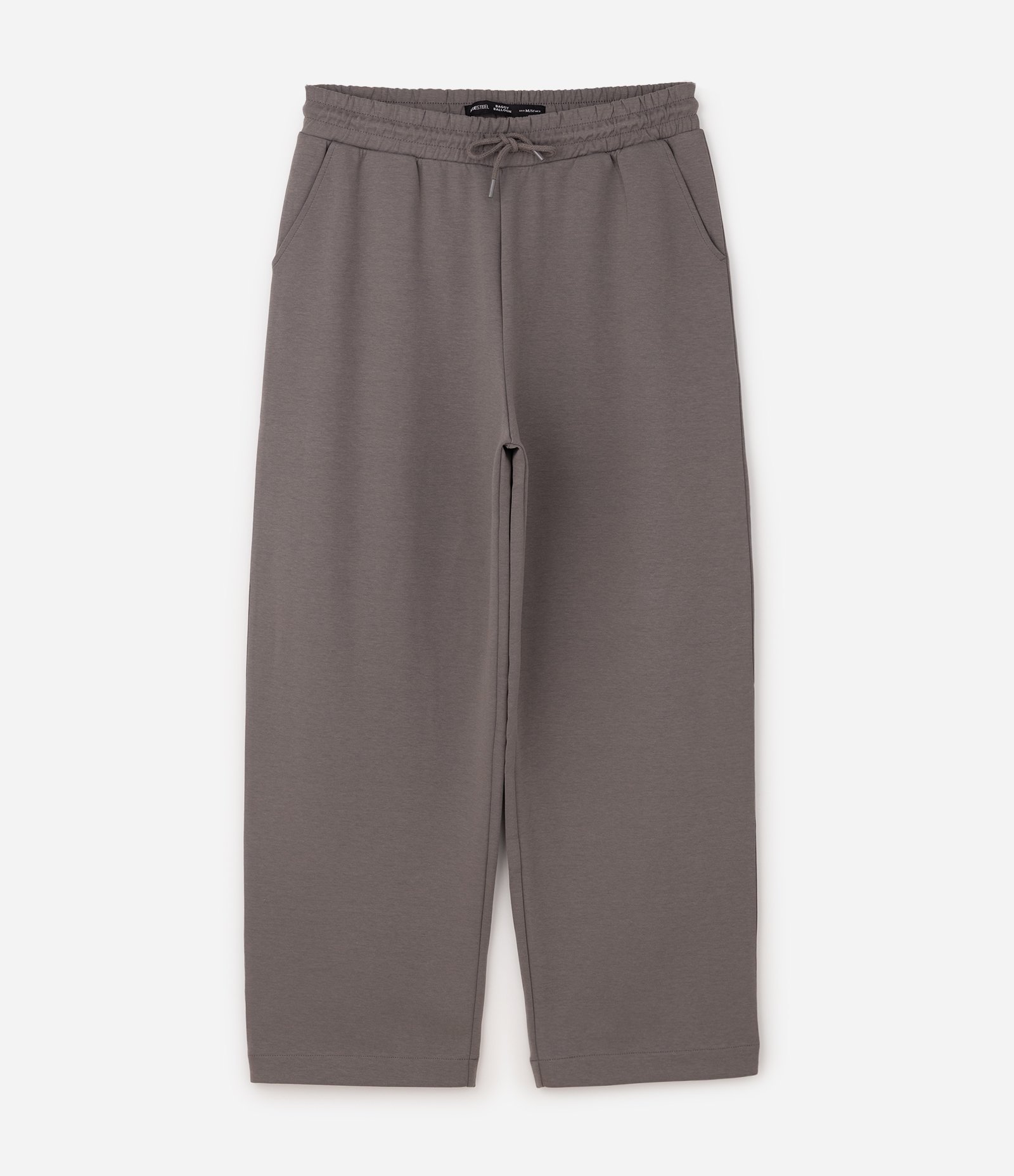 Calça Super Wide Leg em Algodão Interlock com Cordão Cinza Médio 1