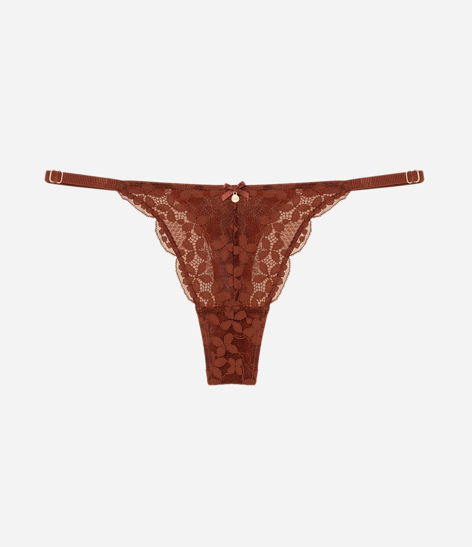 Calcinha String Fio em Renda Floral Marrom 5