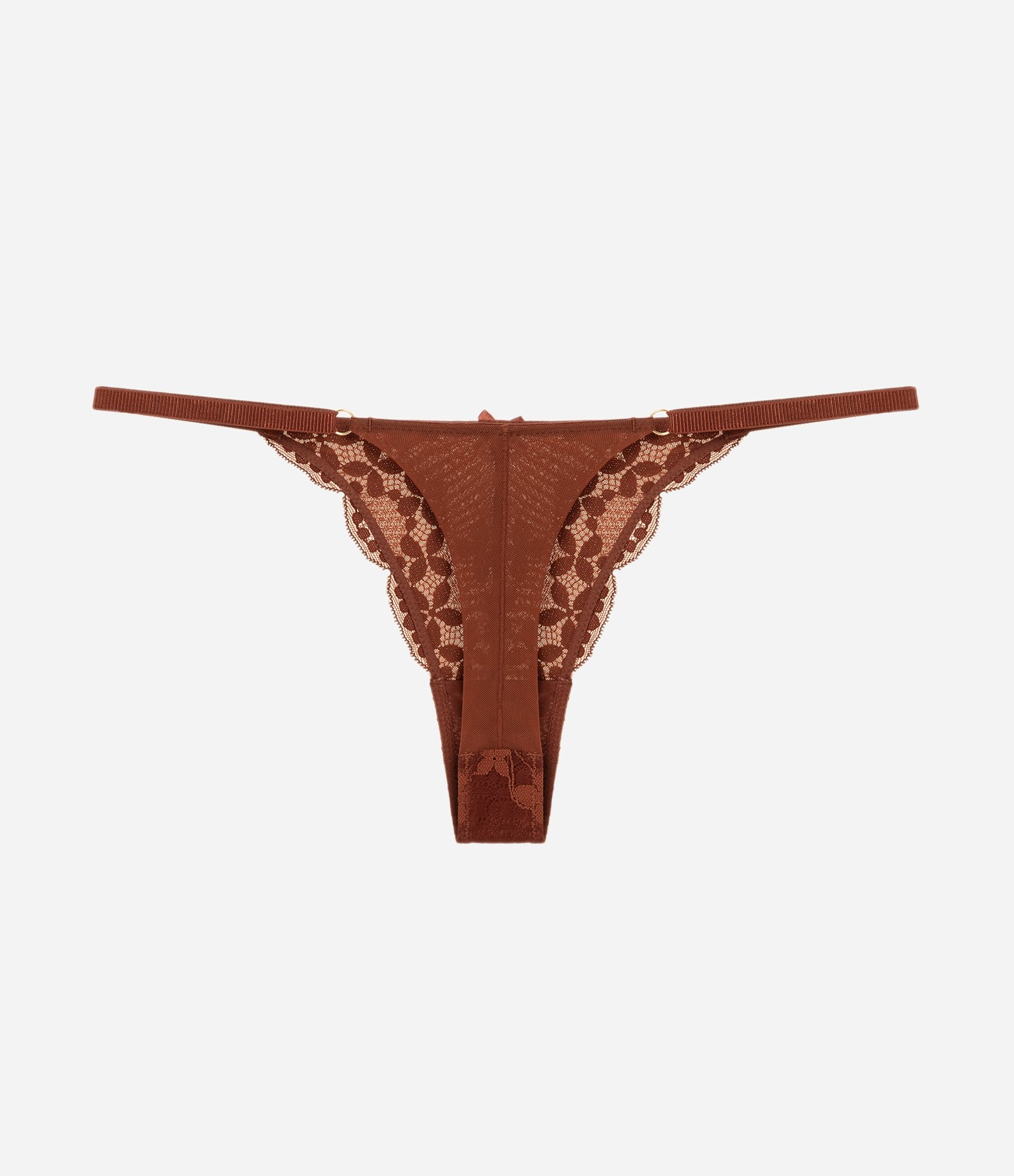 Calcinha String Fio em Renda Floral Marrom 6