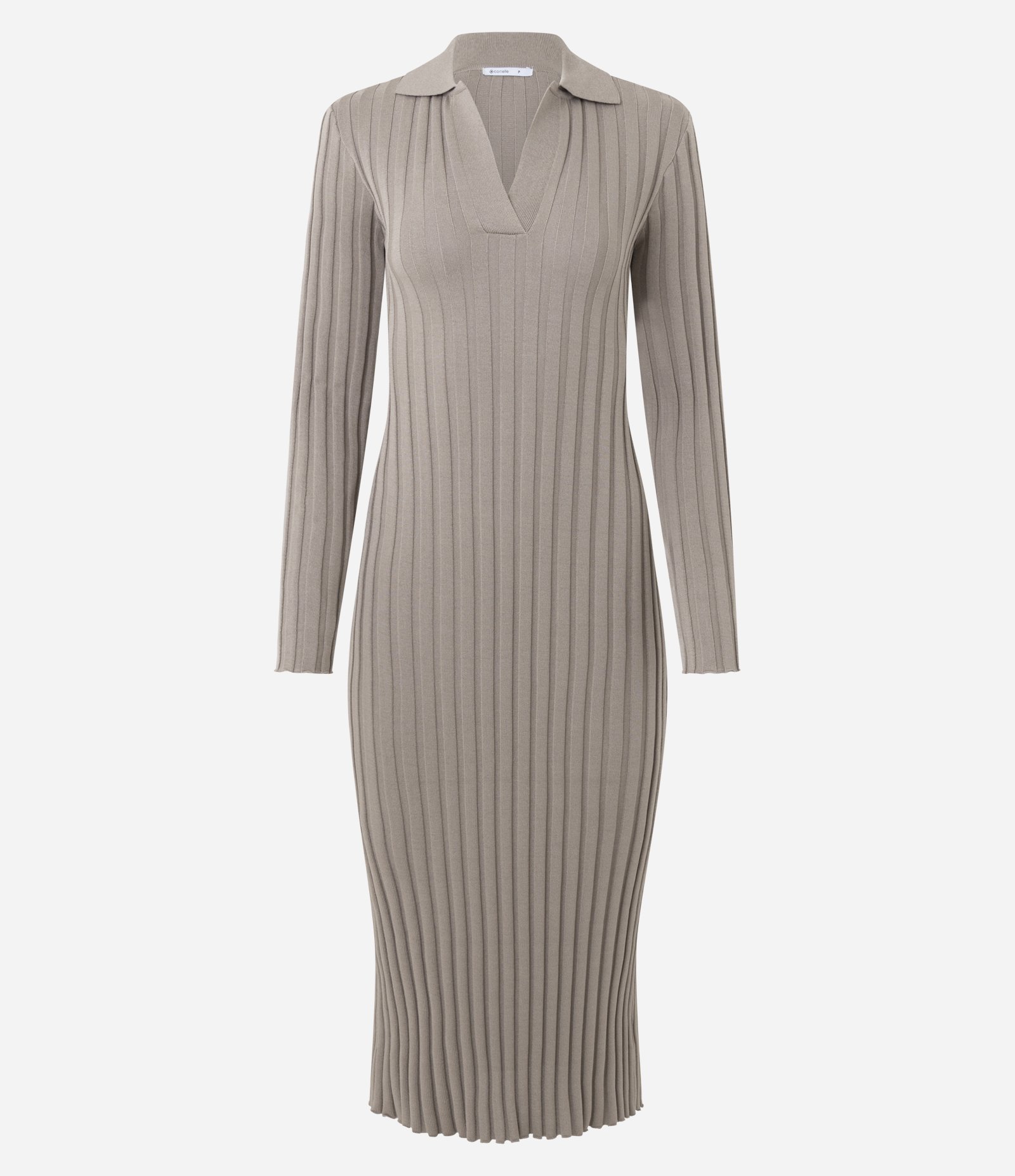 Vestido Midi Ajustado em Tricô com Gola Polo Cinza 1