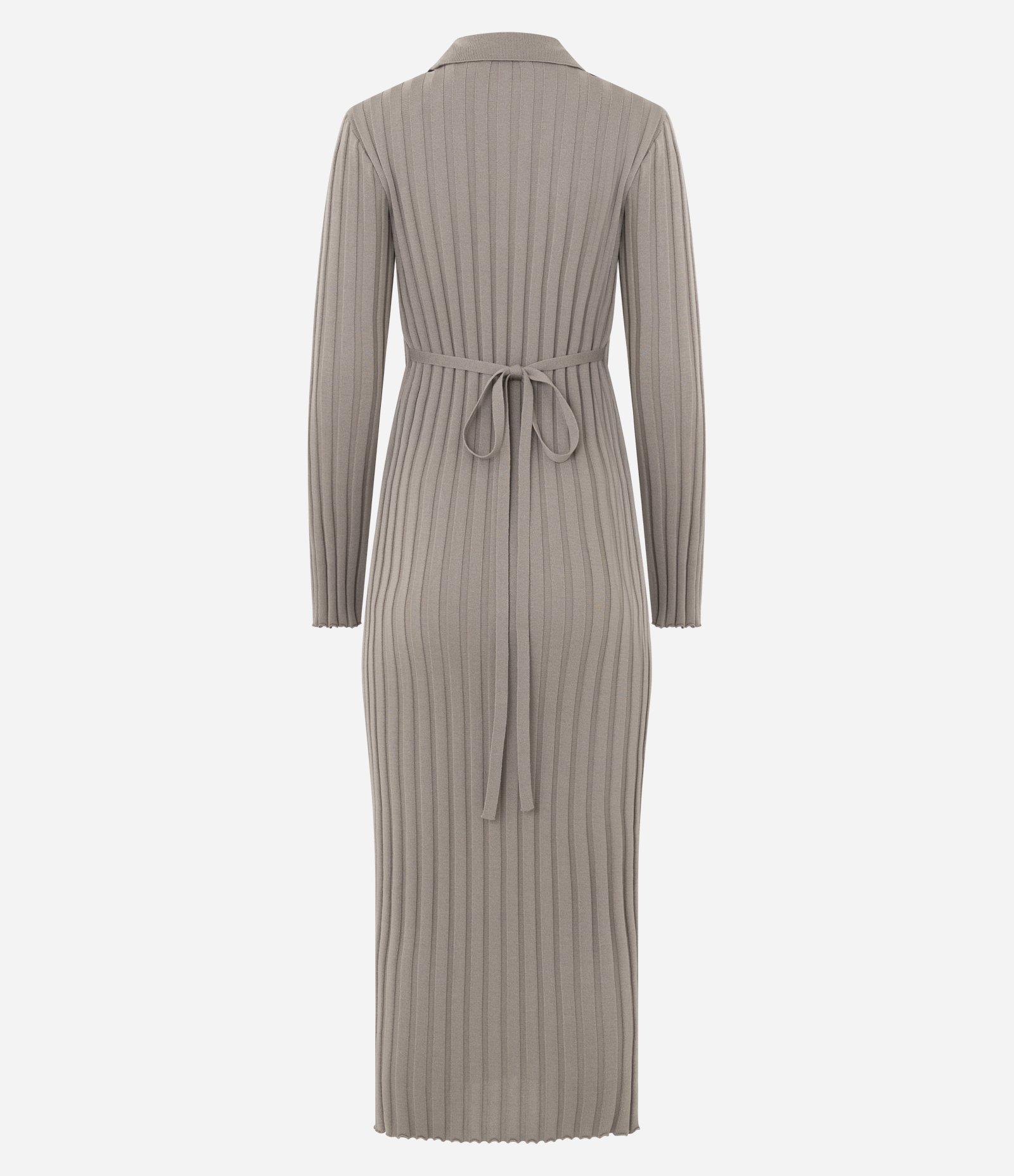Vestido Midi Ajustado em Tricô com Gola Polo Cinza 3
