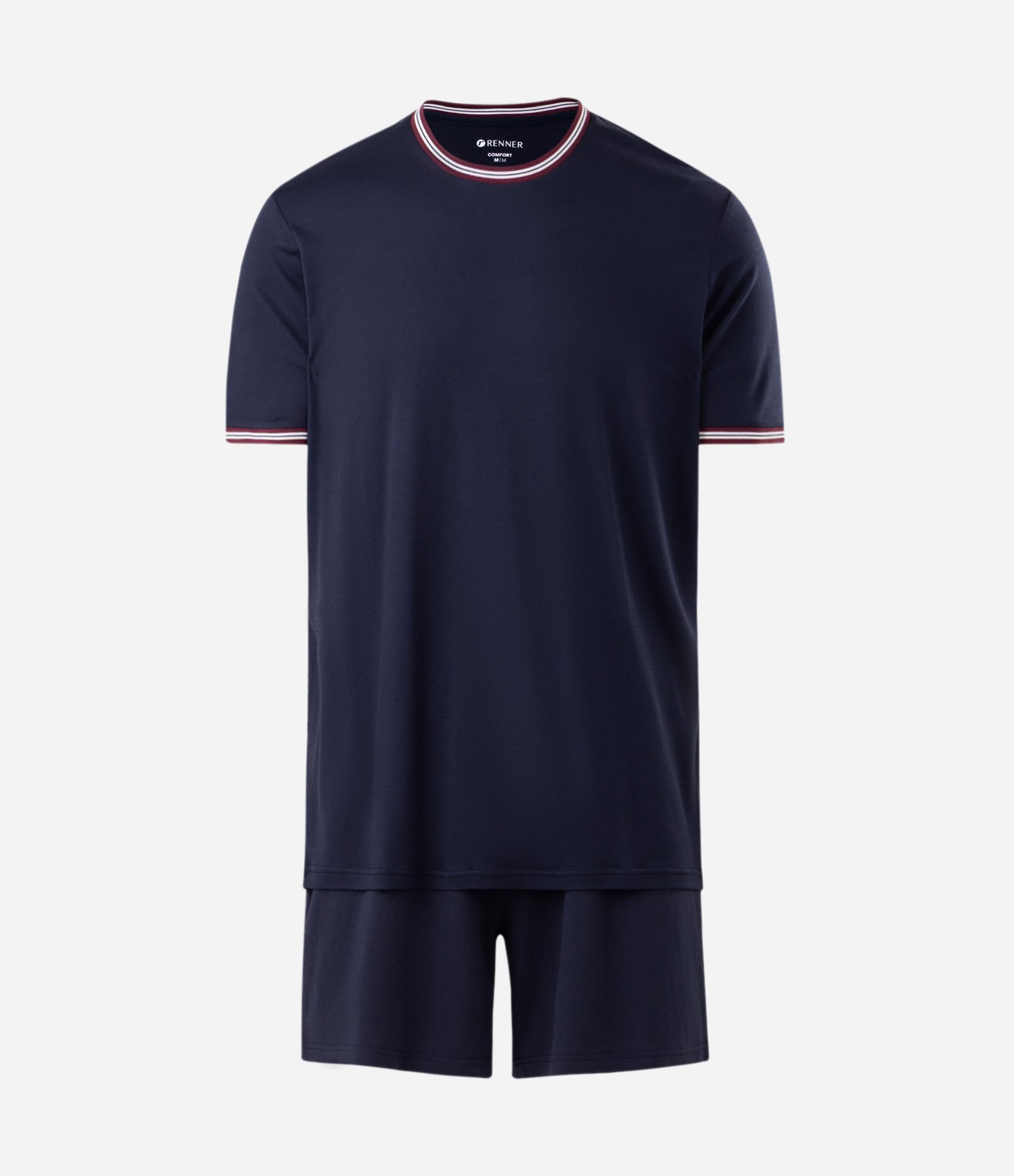 Pijama Curto em Piquet com Detalhes Listrados Azul 1