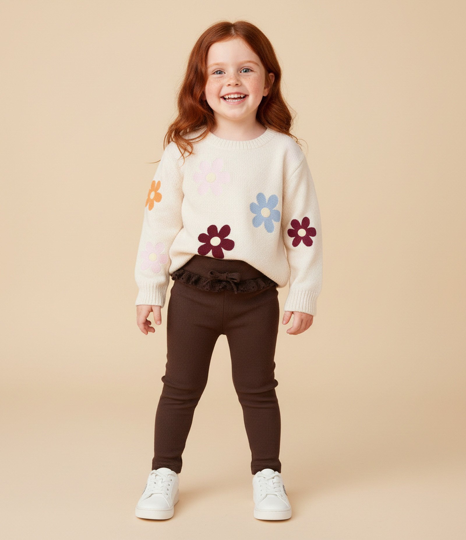 Calça Infantil Canelada com Renda no Cós – Tam 1 a 5/6 Anos Marrom 1