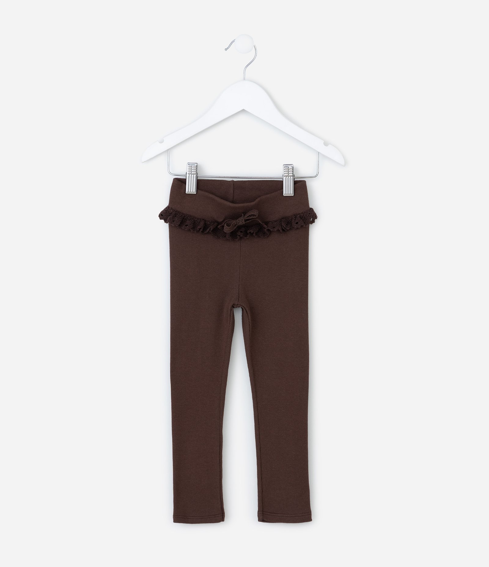 Calça Infantil Canelada com Renda no Cós – Tam 1 a 5/6 Anos Marrom 2