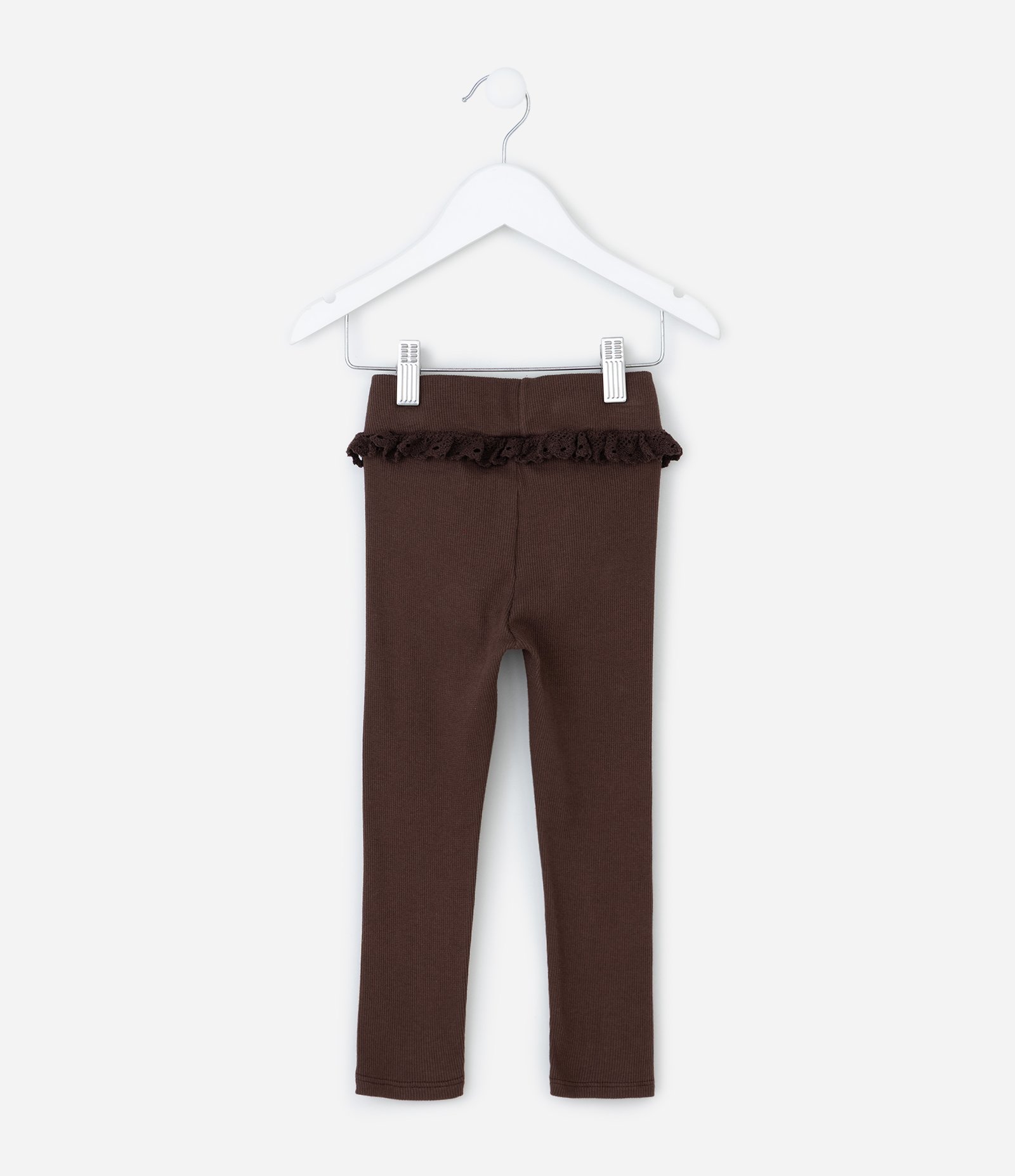 Calça Infantil Canelada com Renda no Cós – Tam 1 a 5/6 Anos Marrom 3