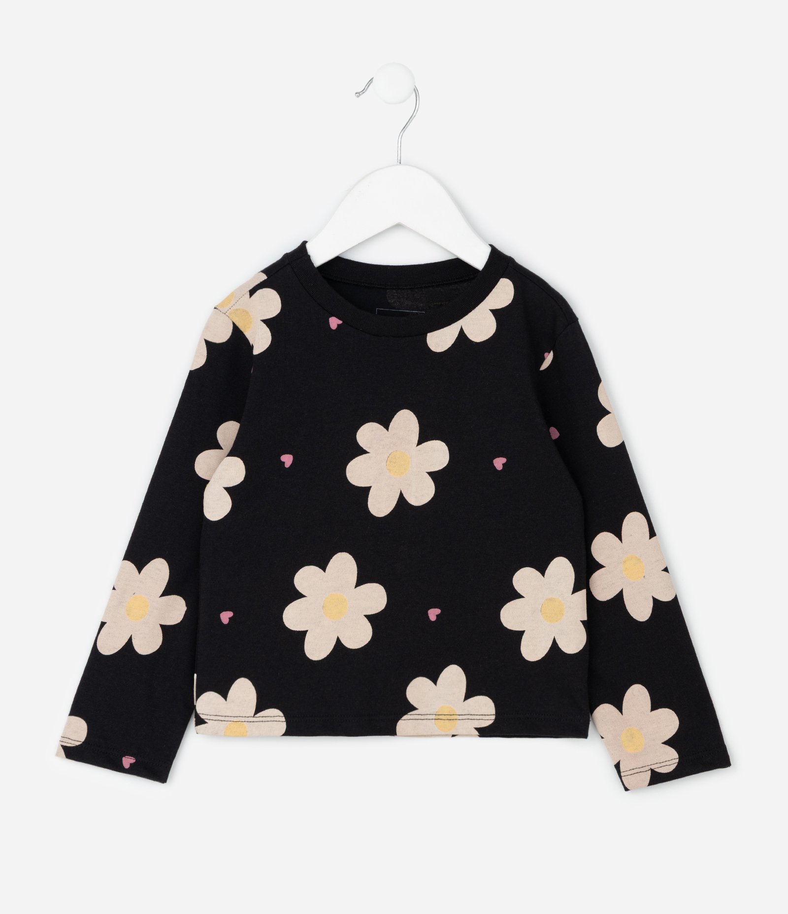 Camiseta Infantil Estampa Flores de Margaridas e Coraçãozinho – Tam 1 a 6 Anos Preto 2