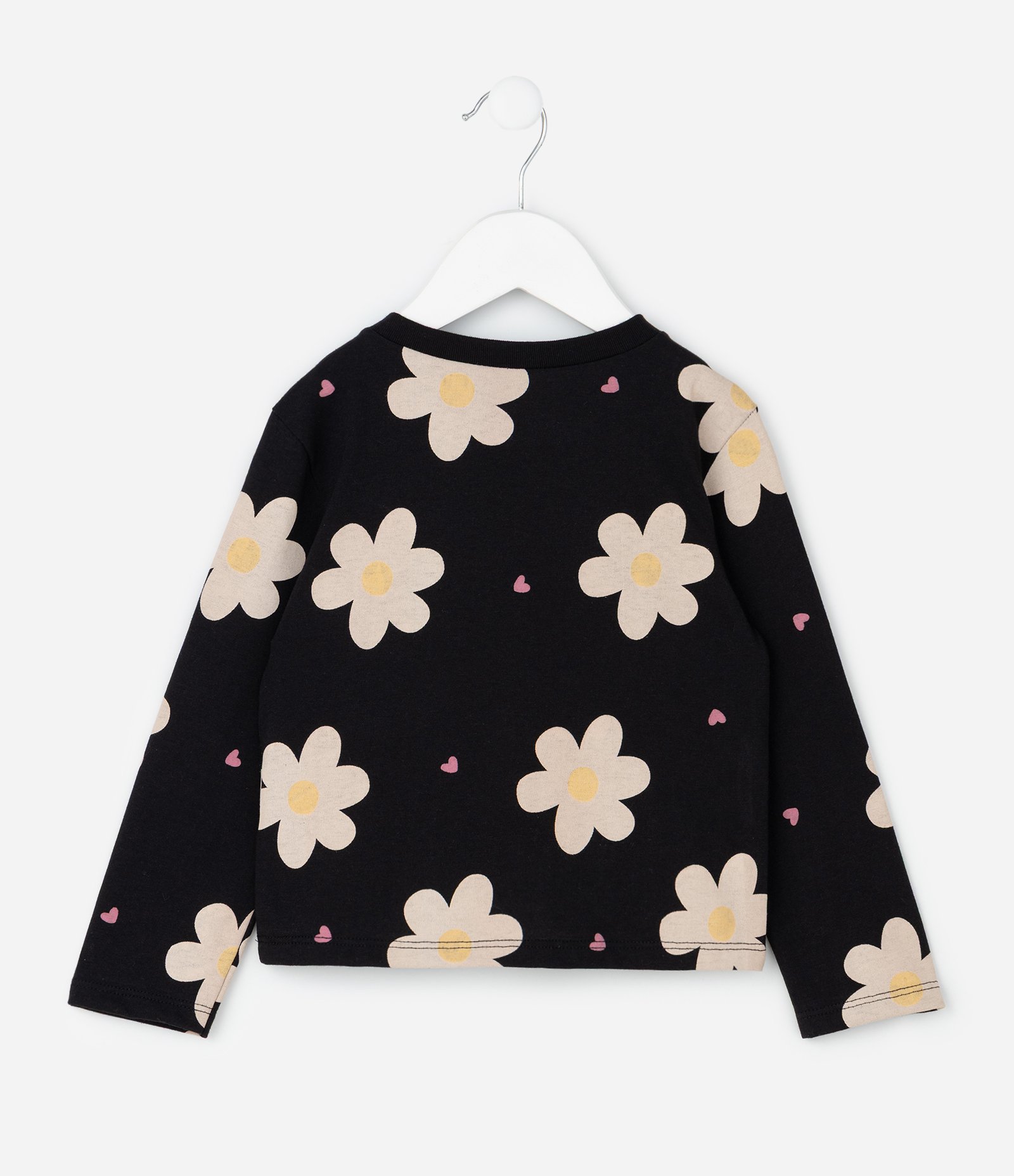 Camiseta Infantil Estampa Flores de Margaridas e Coraçãozinho – Tam 1 a 6 Anos Preto 3