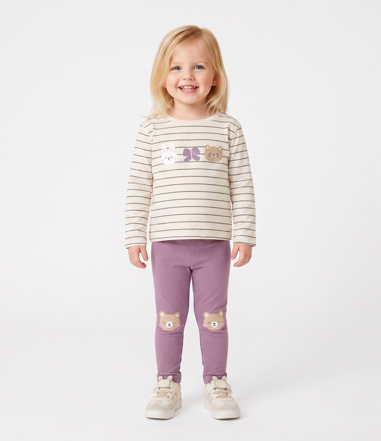 Calça Infantil Legging com Urso no Joelho – Tam 1 a 6 Anos Lilás 1