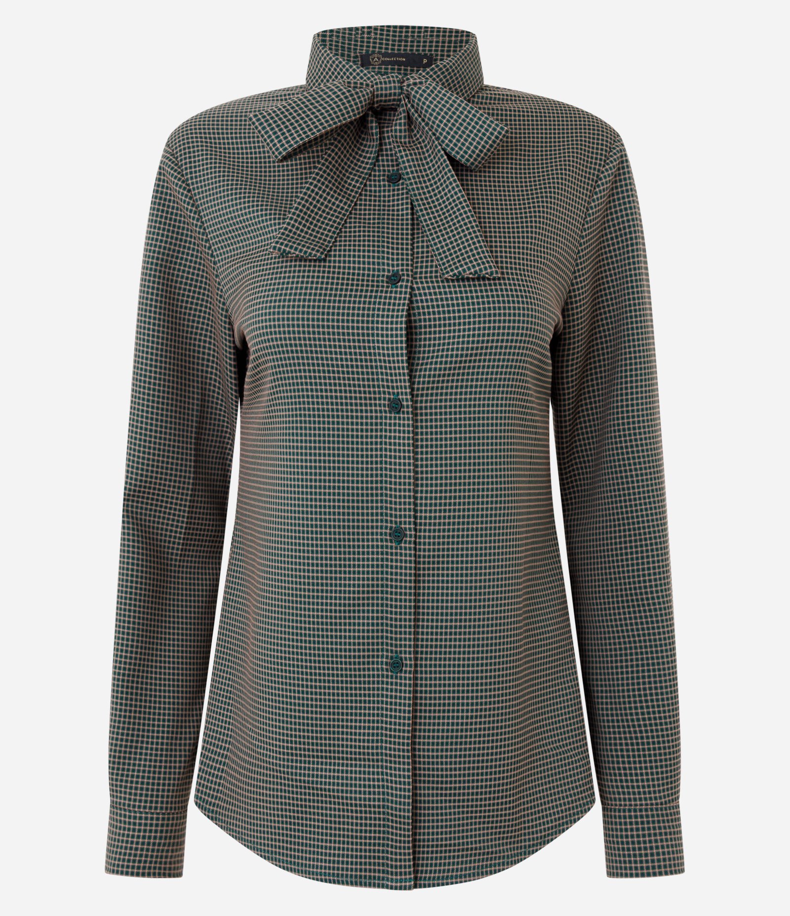 Camisa Xadrez Alfaiatada com Laço na Gola Verde 1