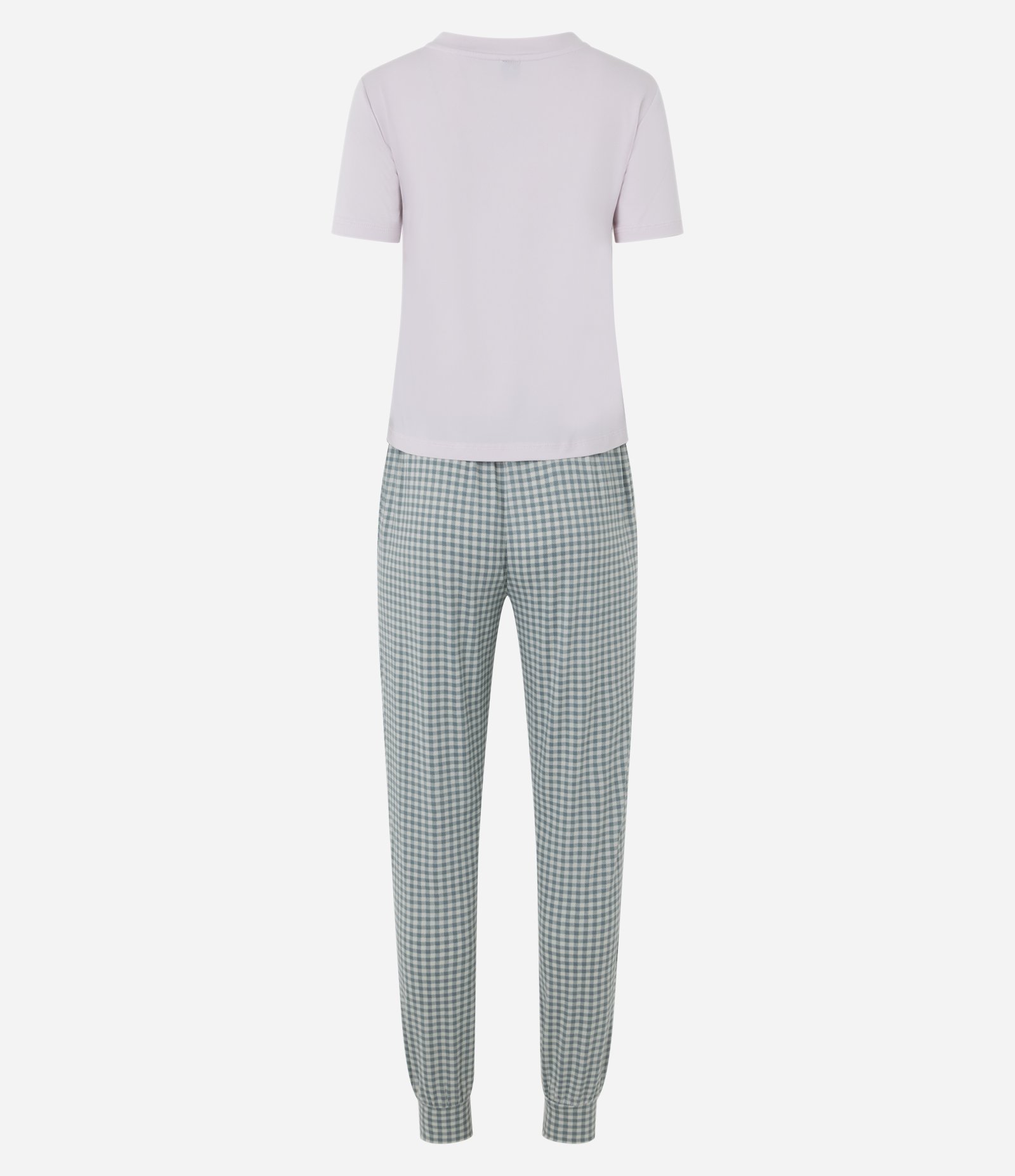 Pijama Longo em Peach Touch com Estampa Xadrez e Lettering Lilás/Verde 6