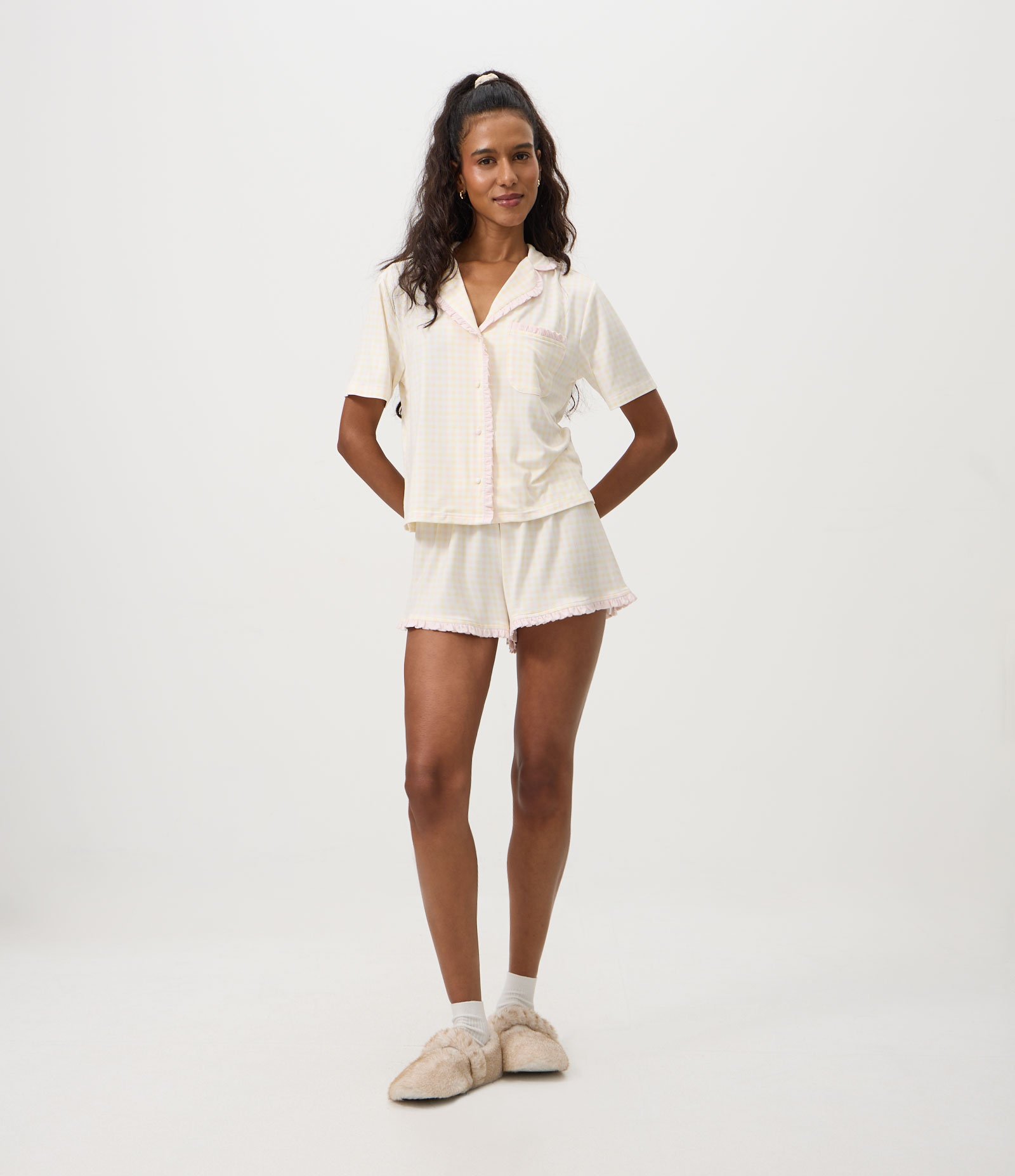 Pijama Americano com Estampa Xadrez Bege 2