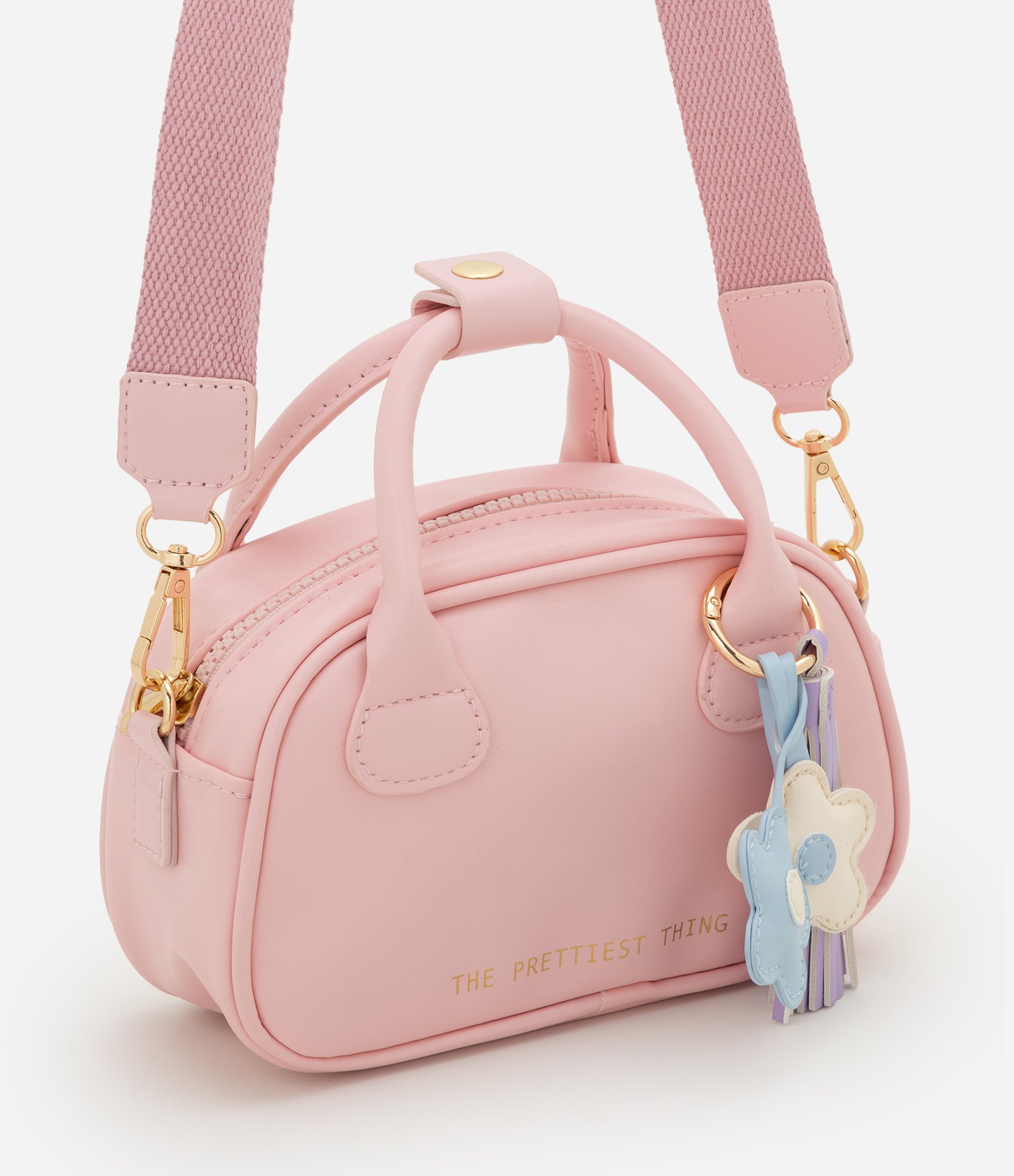 Bolsa em PU com Bag Charm Infantil - Tam U Rosa 1