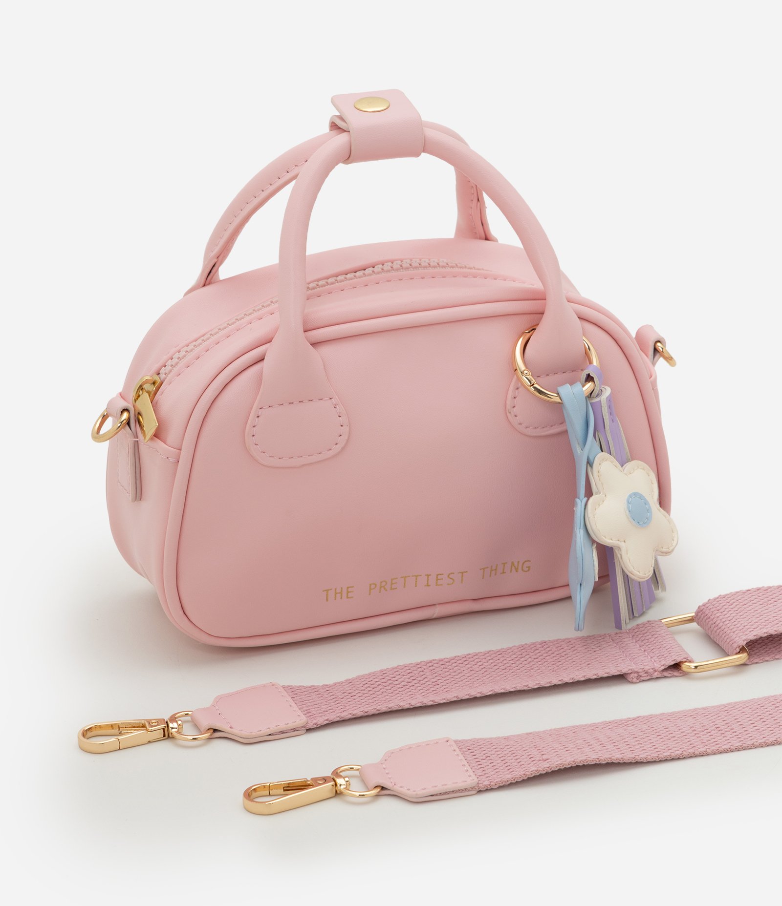 Bolsa em PU com Bag Charm Infantil - Tam U Rosa 7