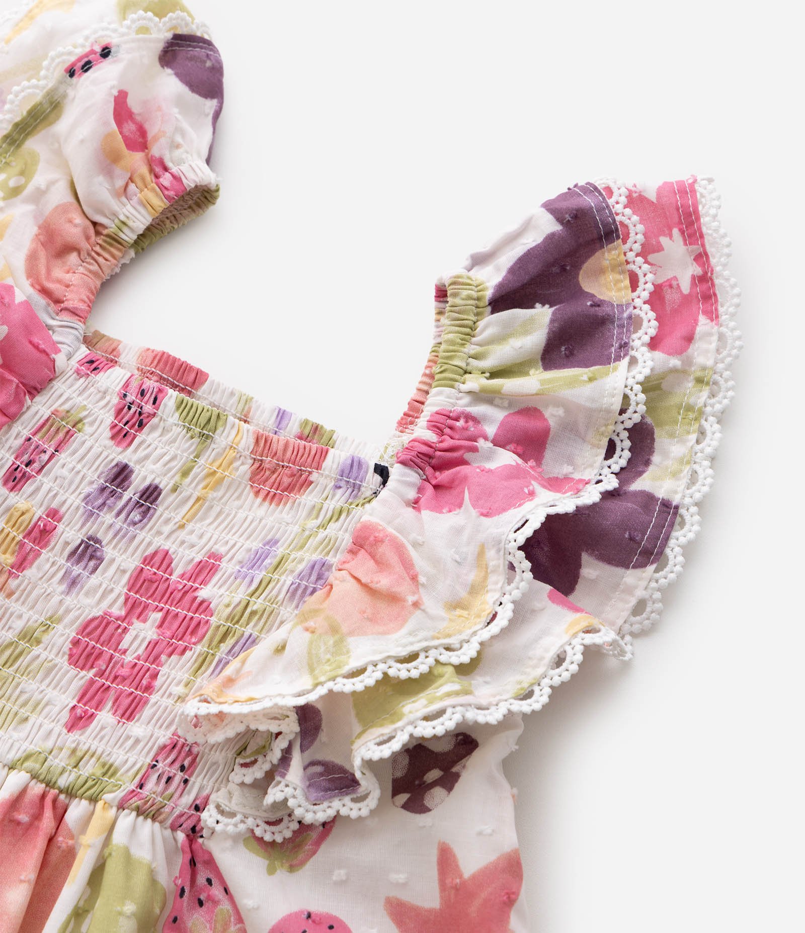 Vestido Evasê Infantil com Estampa Floral e Frutas – Tam 1 a 6 Anos Off White 5