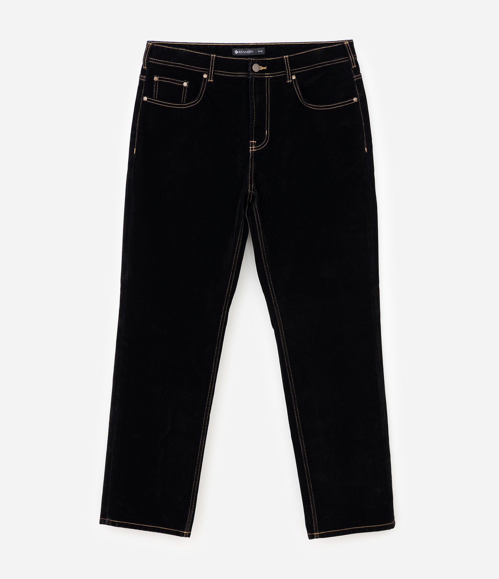 Calça Jeans Reta Toque Aveludado Preto 6