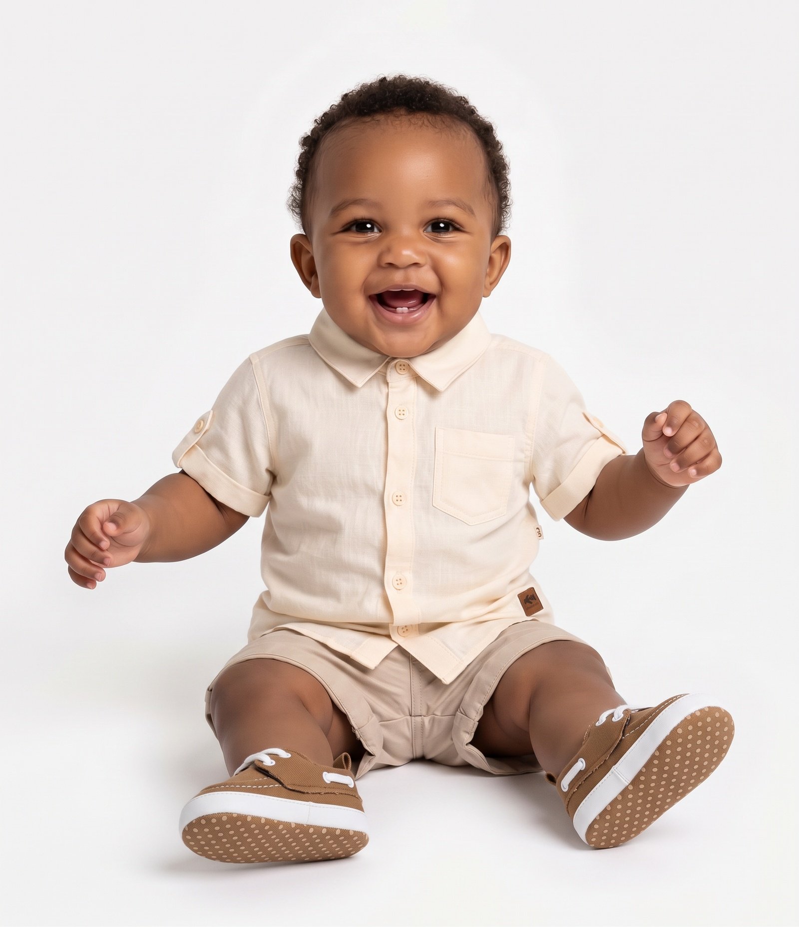 Shorts Bebê Em Sarja Cós Com Elástico - Tam 0 a 18 Meses Bege 1