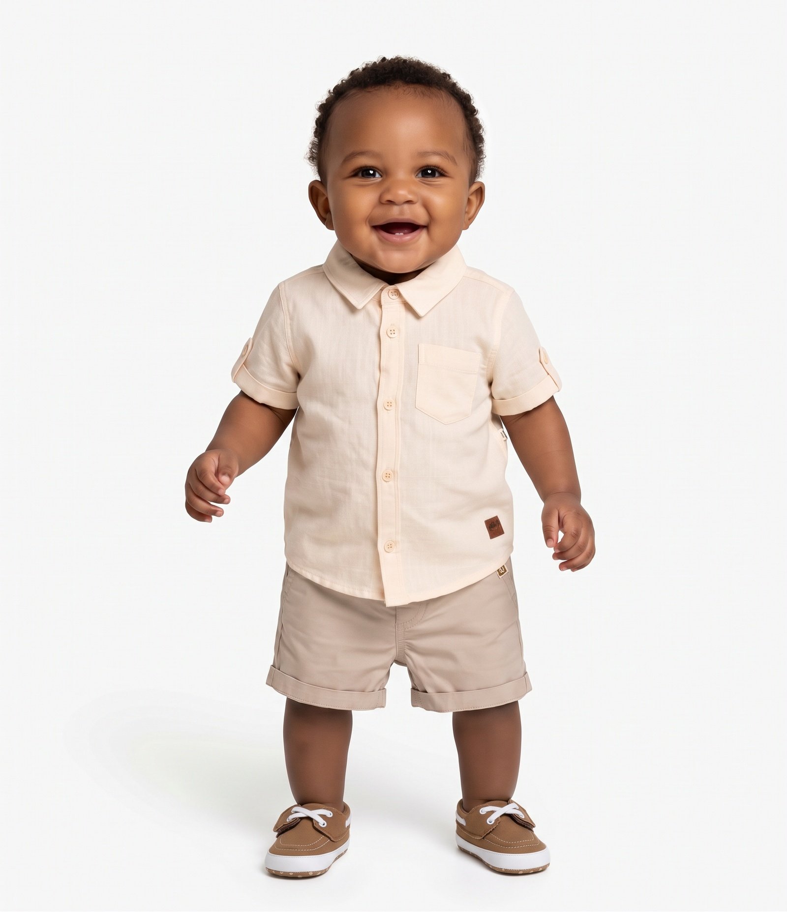 Shorts Bebê Em Sarja Cós Com Elástico - Tam 0 a 18 Meses Bege 2