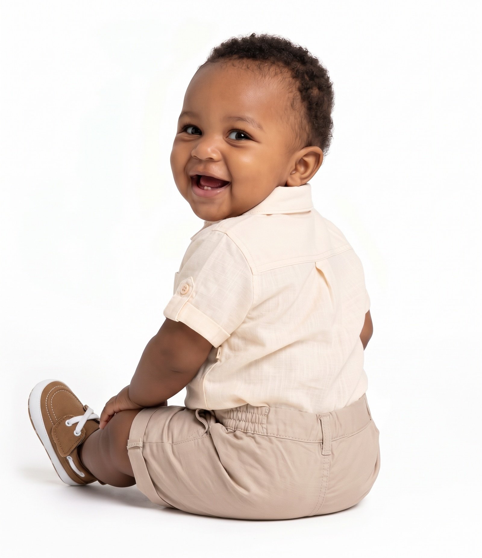 Shorts Bebê Em Sarja Cós Com Elástico - Tam 0 a 18 Meses Bege 3