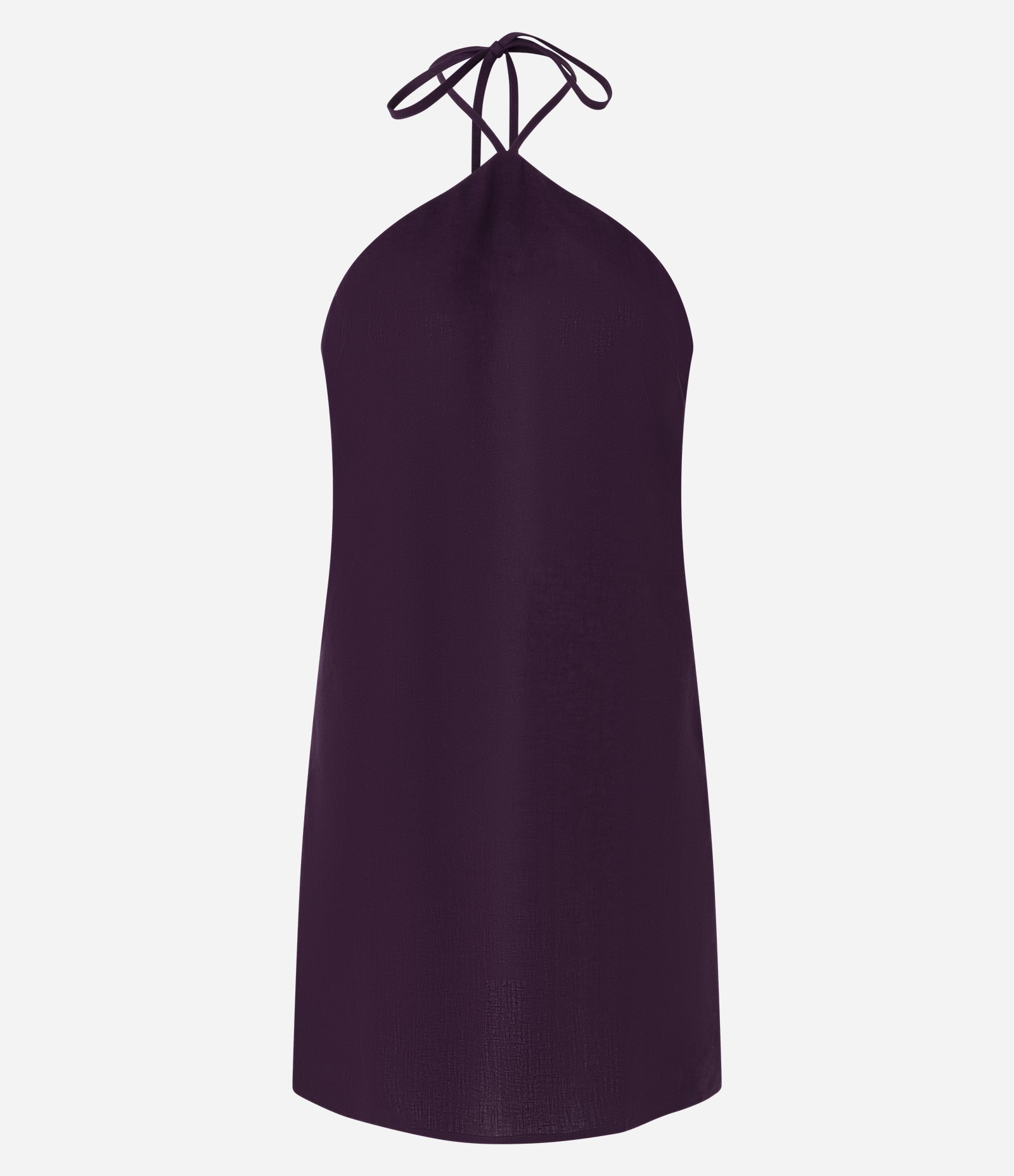 Vestido Frente Única Curto em Linho com Amarração no Pescoço Roxo 5