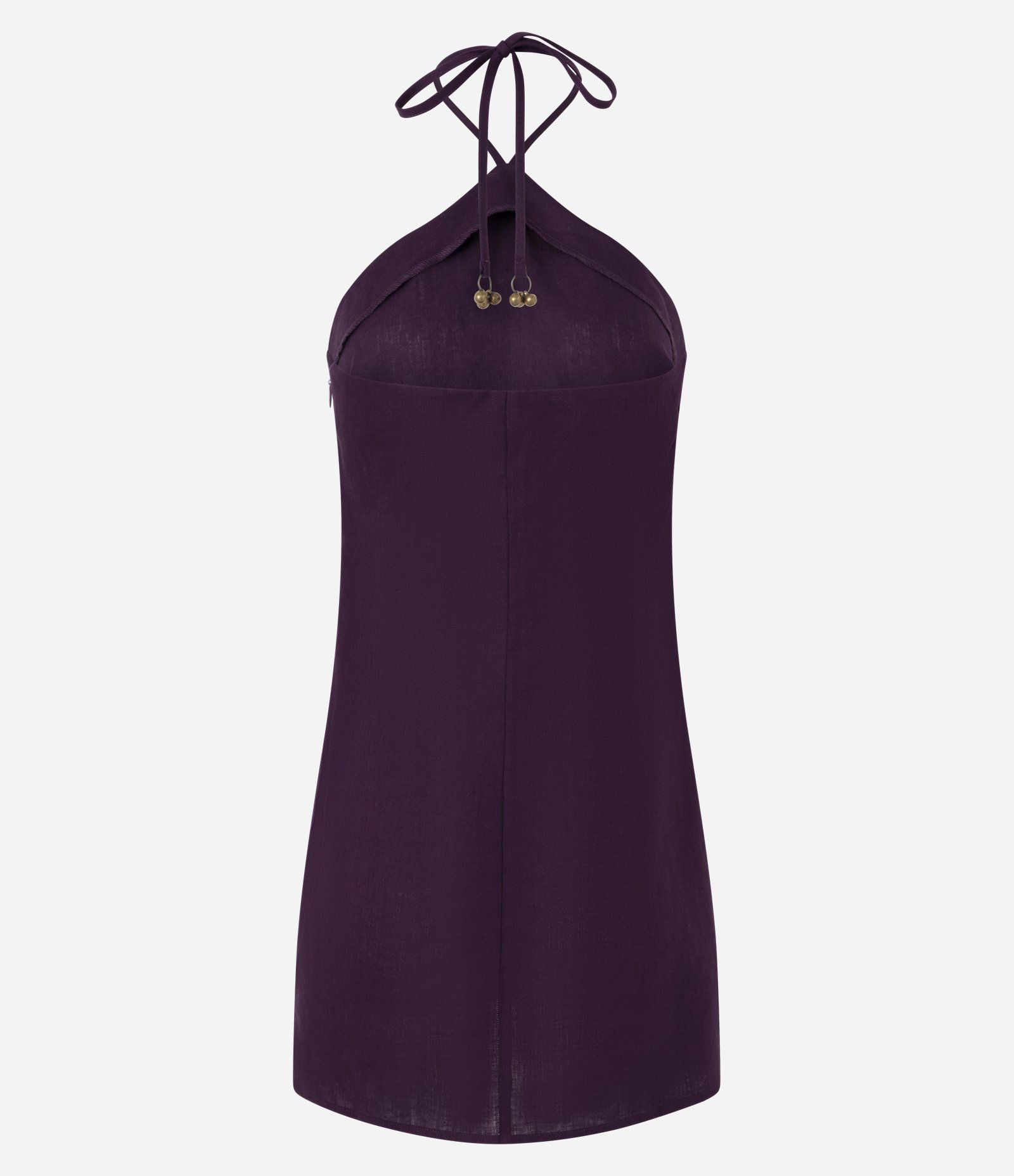 Vestido Frente Única Curto em Linho com Amarração no Pescoço Roxo 6