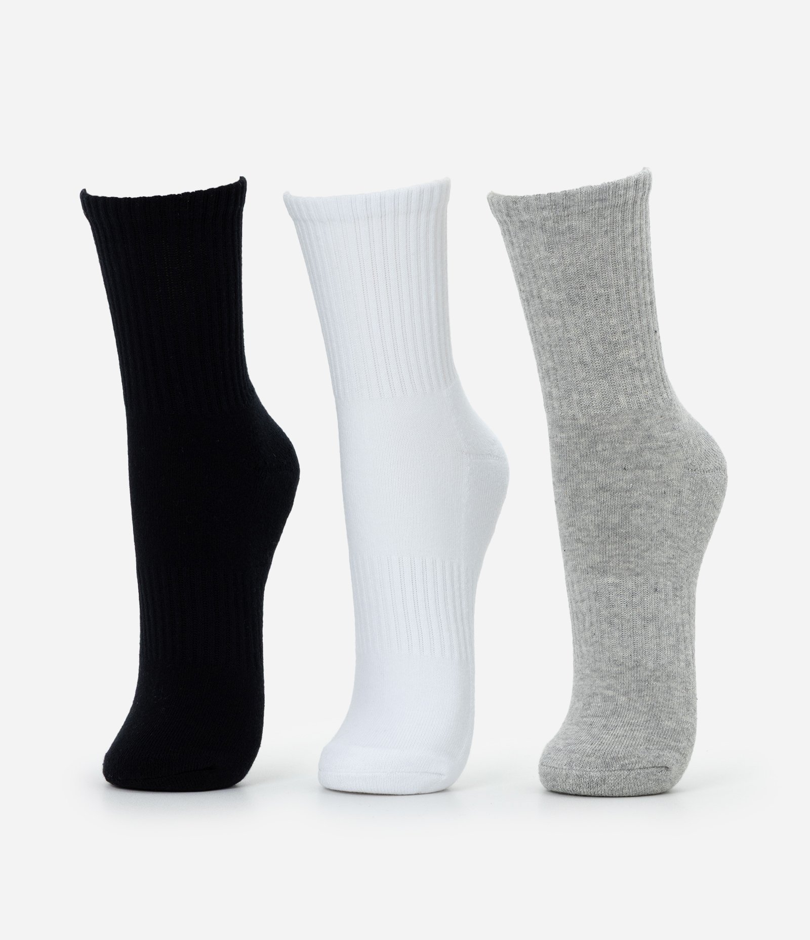 Kit 03 Meias Cano Médio Esportivas com Sola Atoalhada Cinza/ Branco/ Preto 5