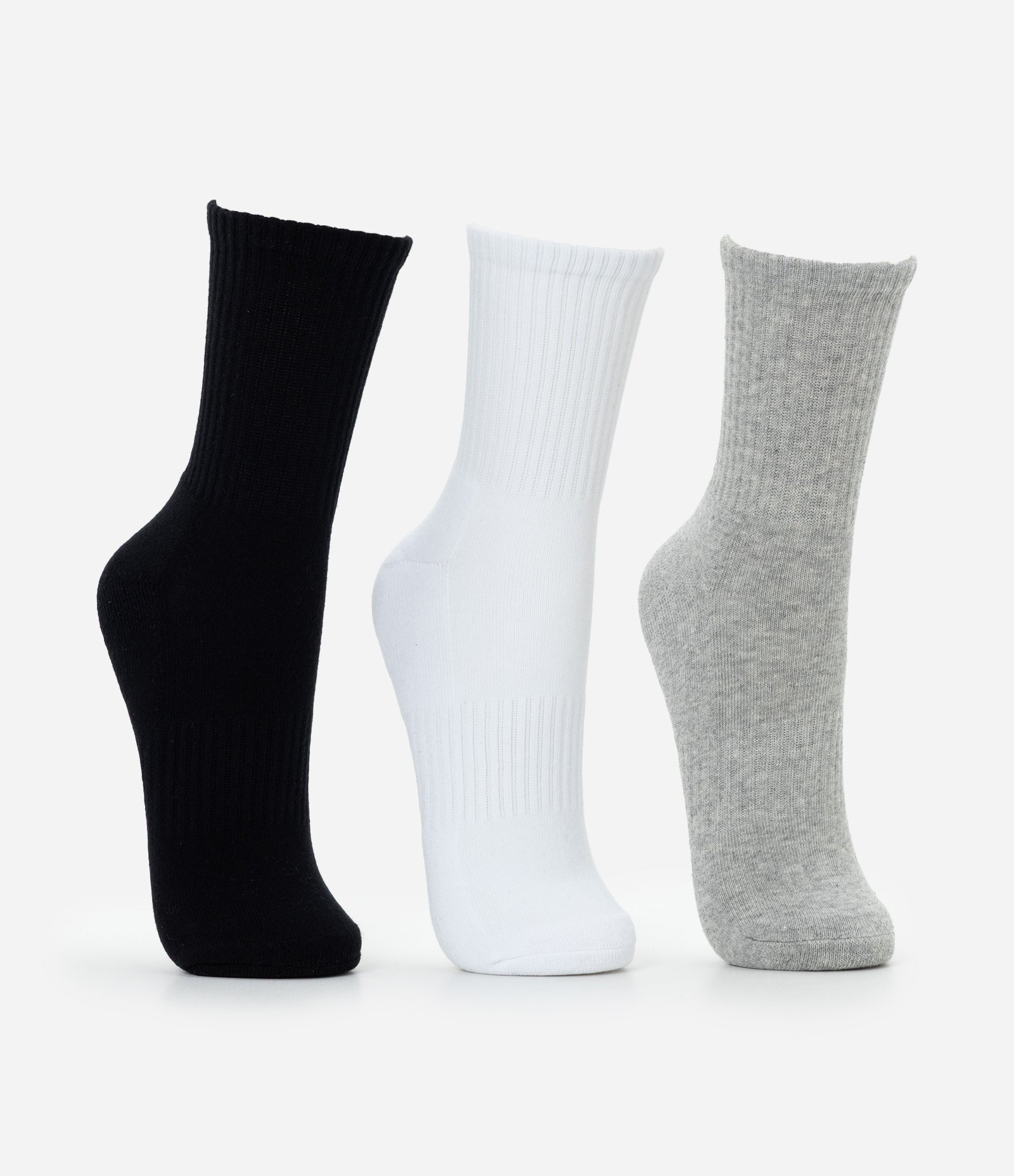 Kit 03 Meias Cano Médio Esportivas com Sola Atoalhada Cinza/ Branco/ Preto 6