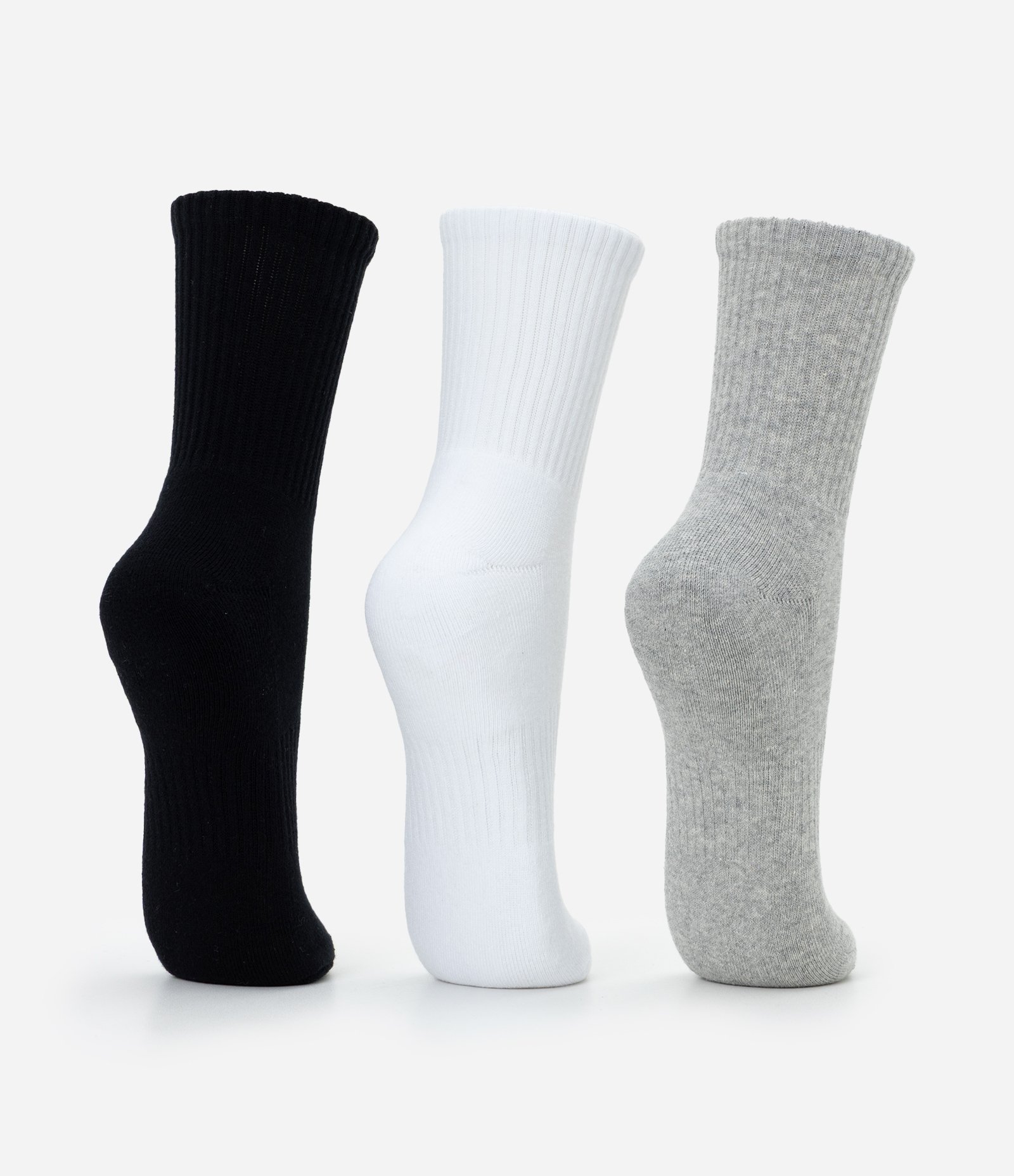 Kit 03 Meias Cano Médio Esportivas com Sola Atoalhada Cinza/ Branco/ Preto 7