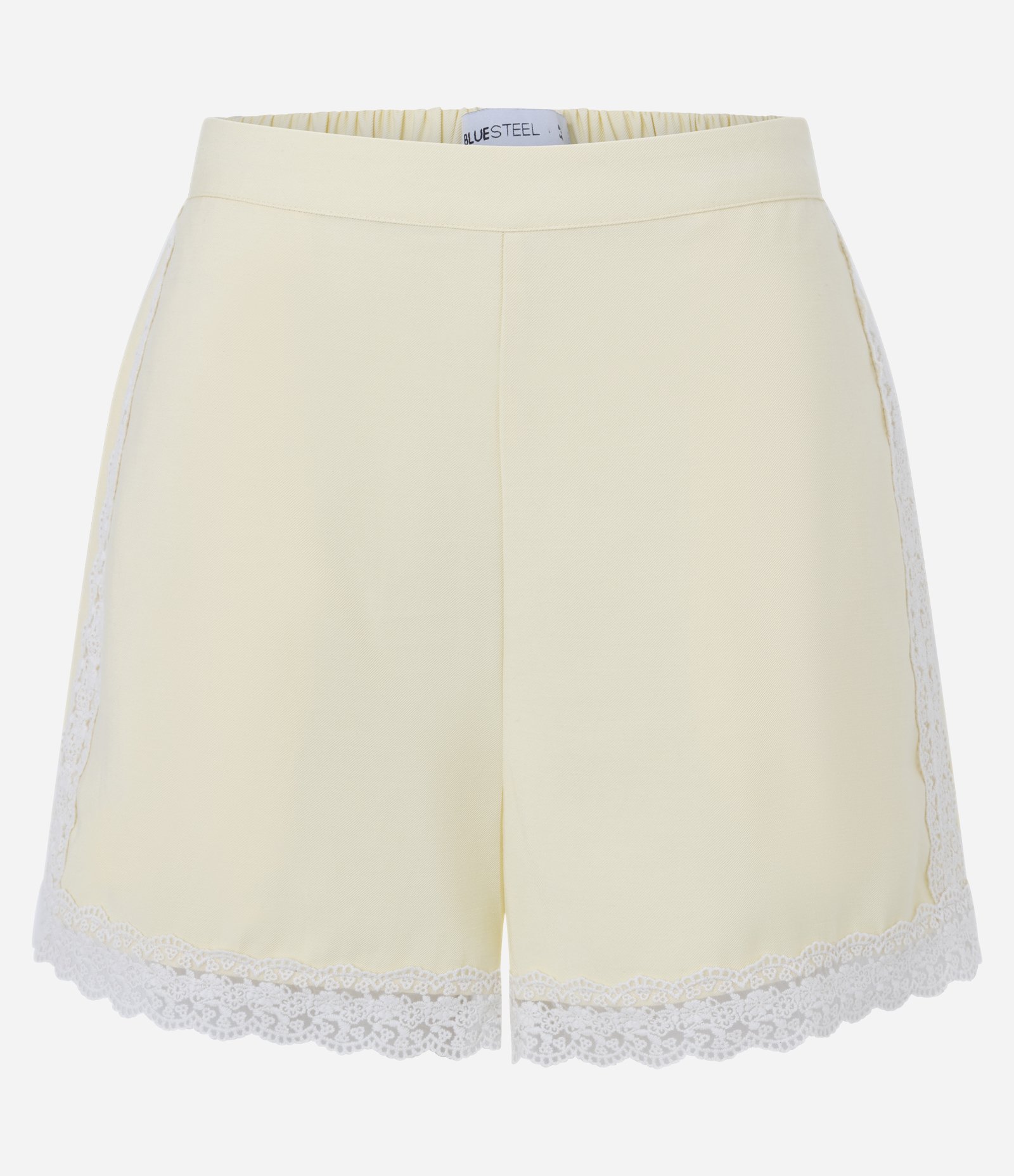 Short em Sarja Texturizada com Acabamento em Renda e Cintura Elástica Amarelo 5