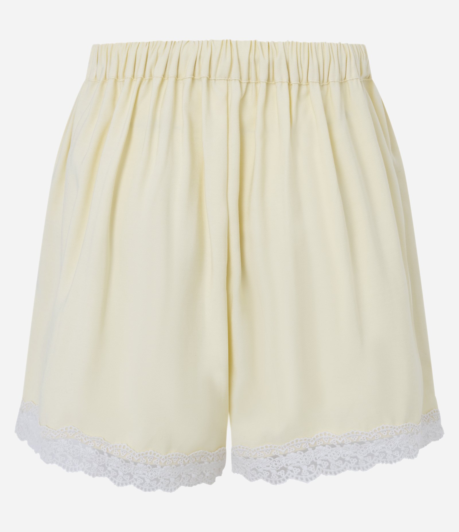 Short em Sarja Texturizada com Acabamento em Renda e Cintura Elástica Amarelo 7