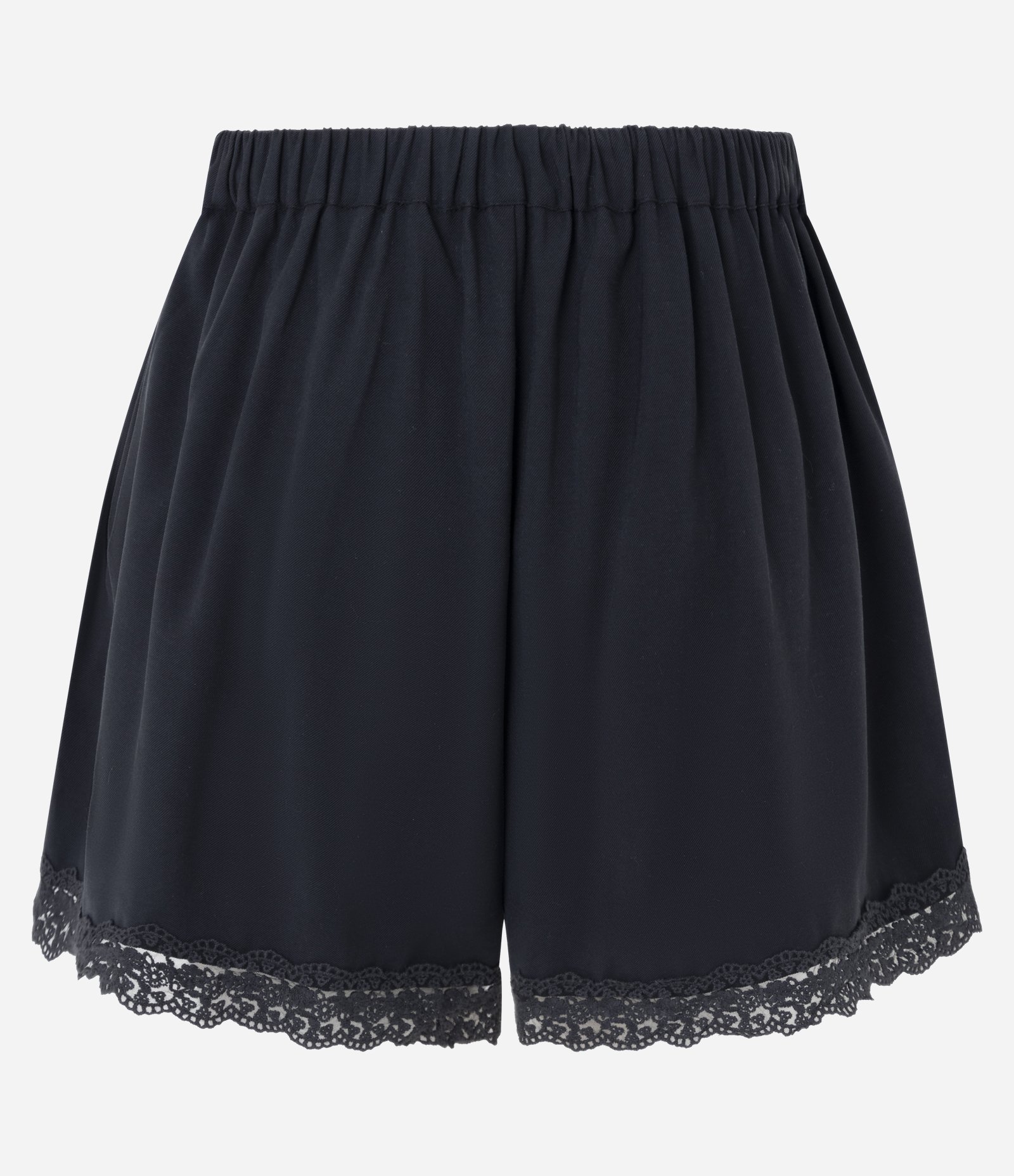 Short em Sarja Texturizada com Acabamento em Renda e Cintura Elástica Preto 7