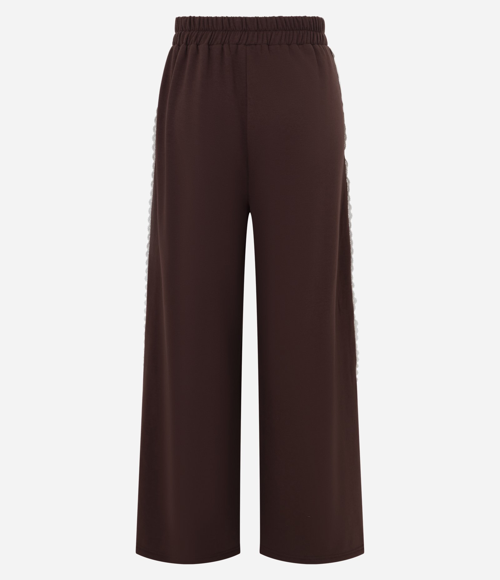 Calça Wide em Moletom com Felpa e Listra Lateral em Renda Marrom 7