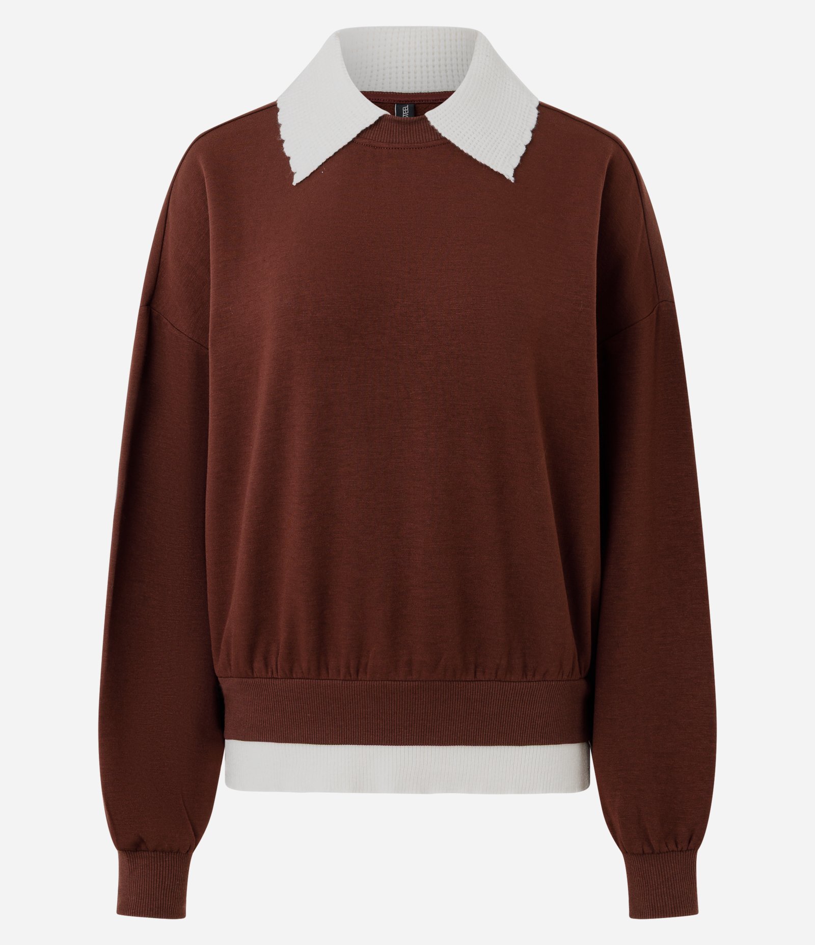 Blusa em Moletom com Felpa e Gola Polo em Tricô Marrom 5