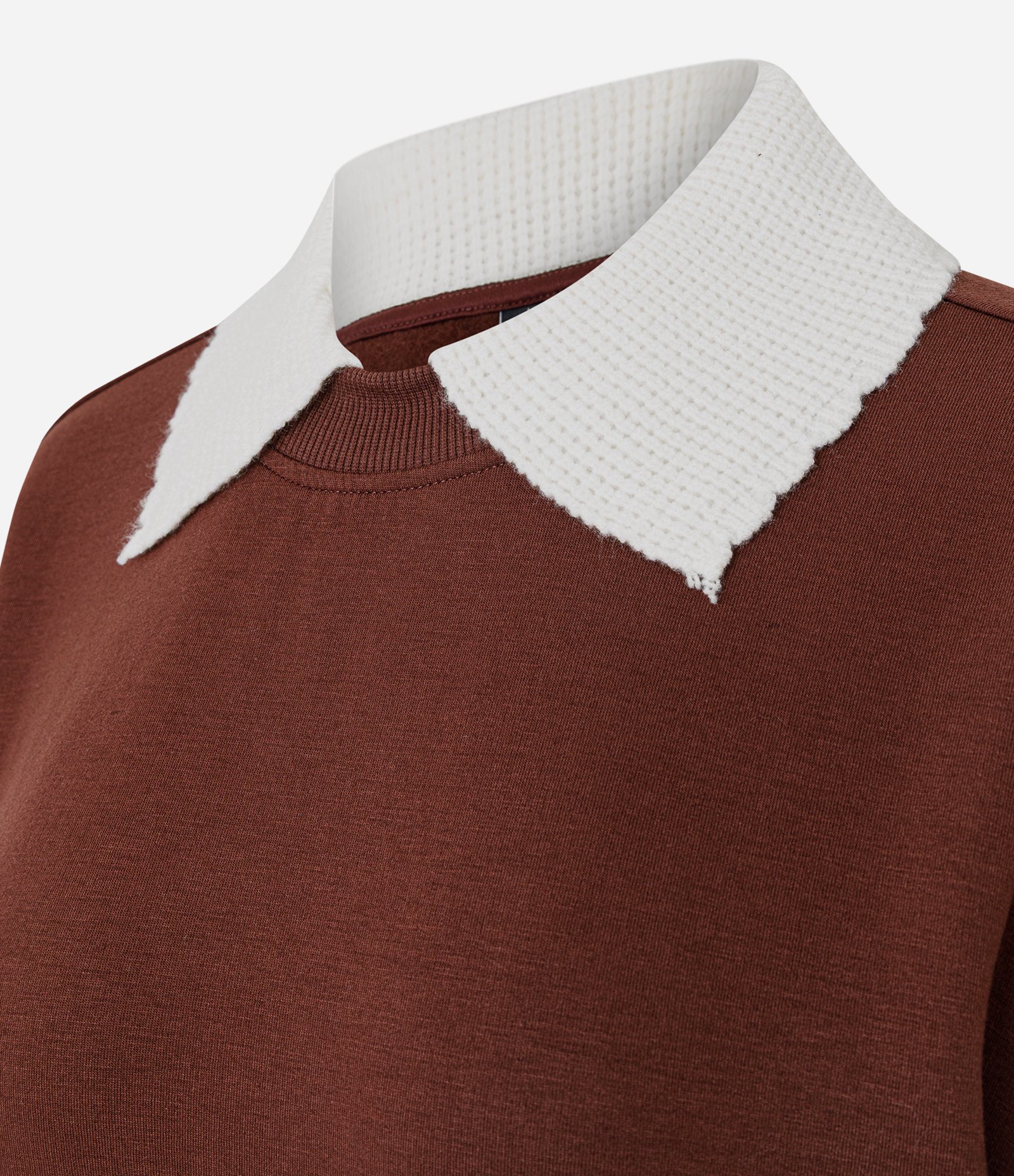 Blusa em Moletom com Felpa e Gola Polo em Tricô Marrom 6