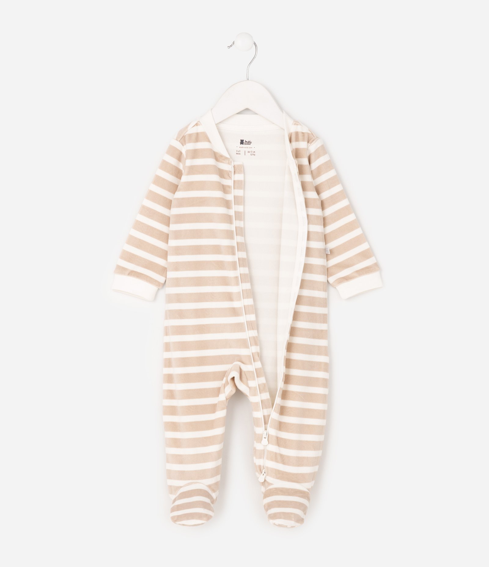 Macacão Infantil Listrado com Fechamento por Zíper – Tam RN a 24 Meses Bege/Off White 3