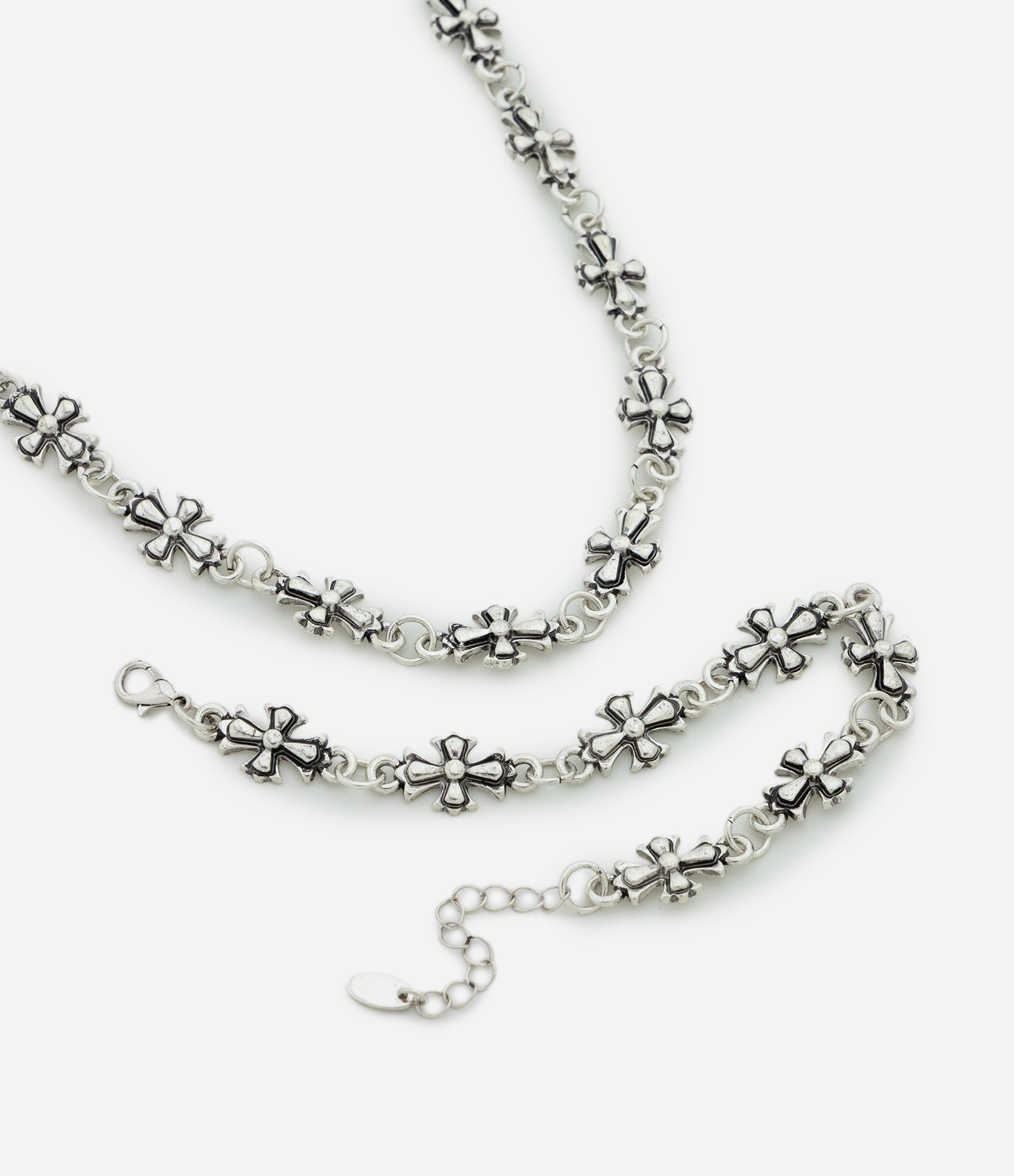 Kit Colar e Pulseira Metal com Formato de Cruz Prata 2