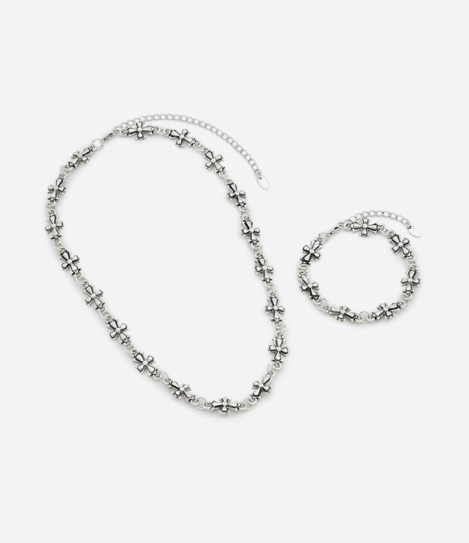 Kit Colar e Pulseira Metal com Formato de Cruz Prata 3