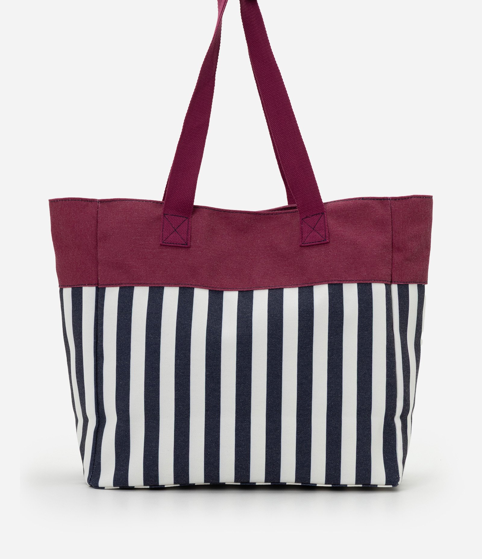 Bolsa em Lona com Bolso Frontal e Estampa Listrada Vinho 3