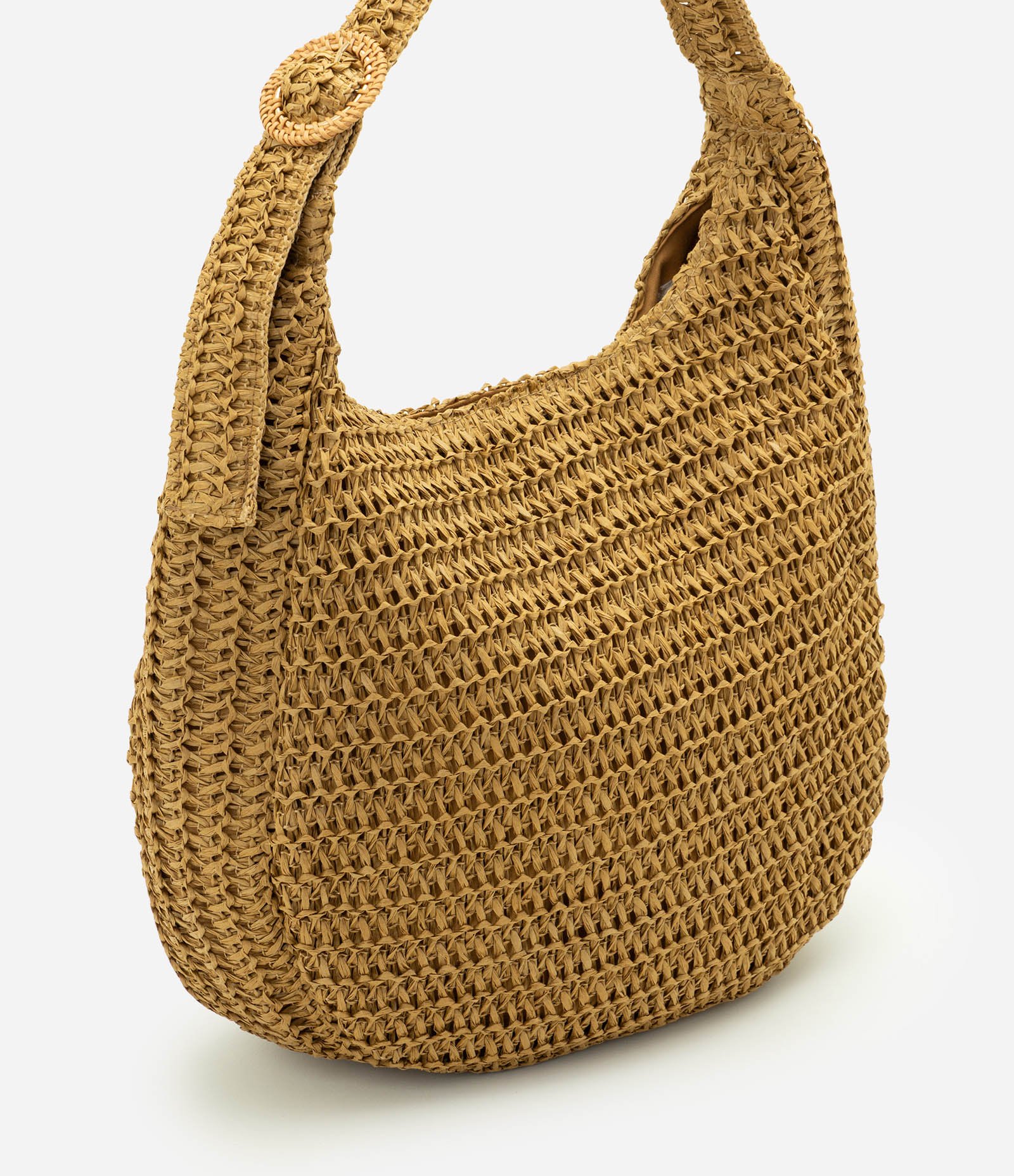 Bolsa Saco de Praia em Palha com Fivela Bege 1