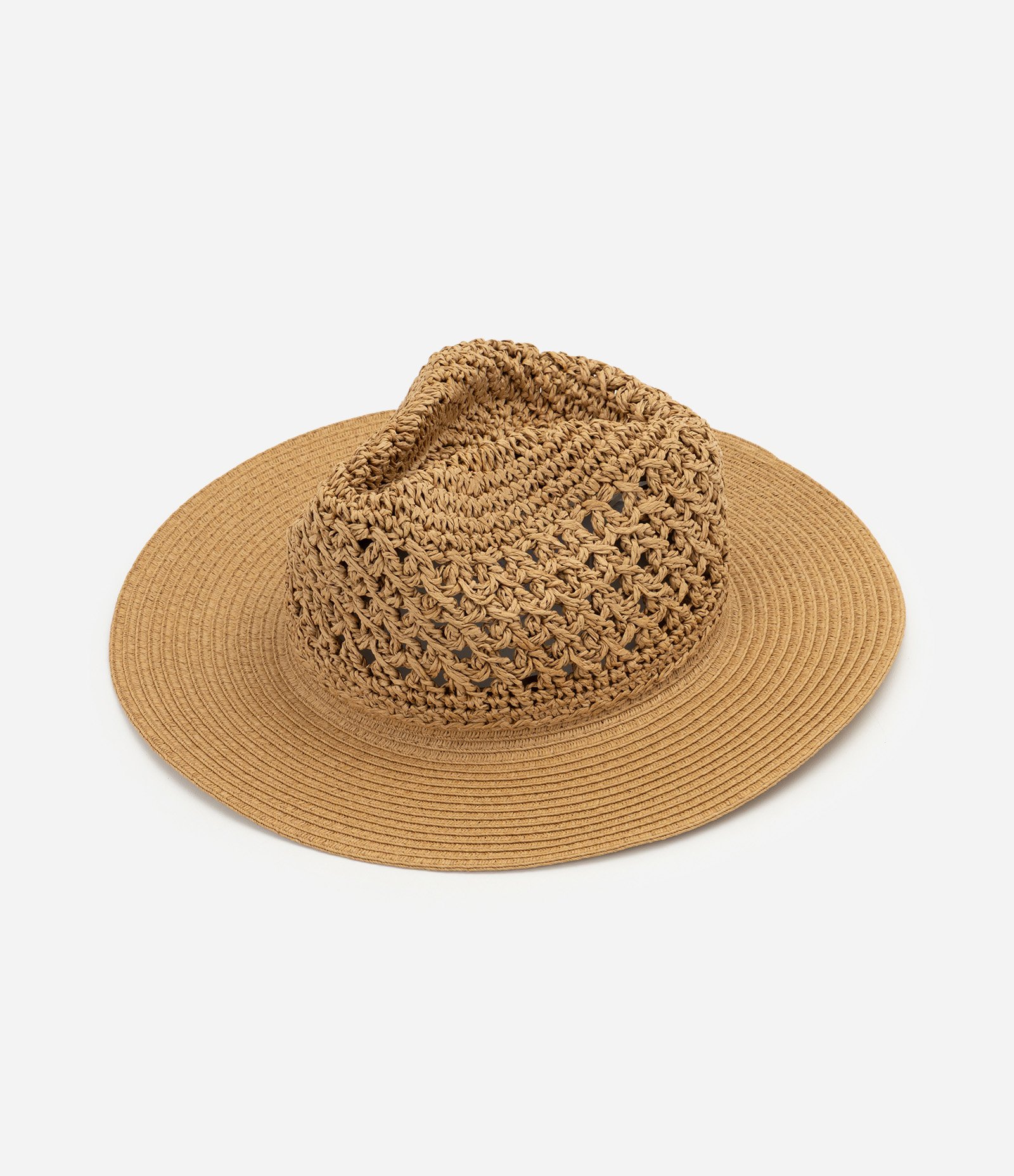 Chapéu de Praia Trançado com Aba Ampla Marrom 1