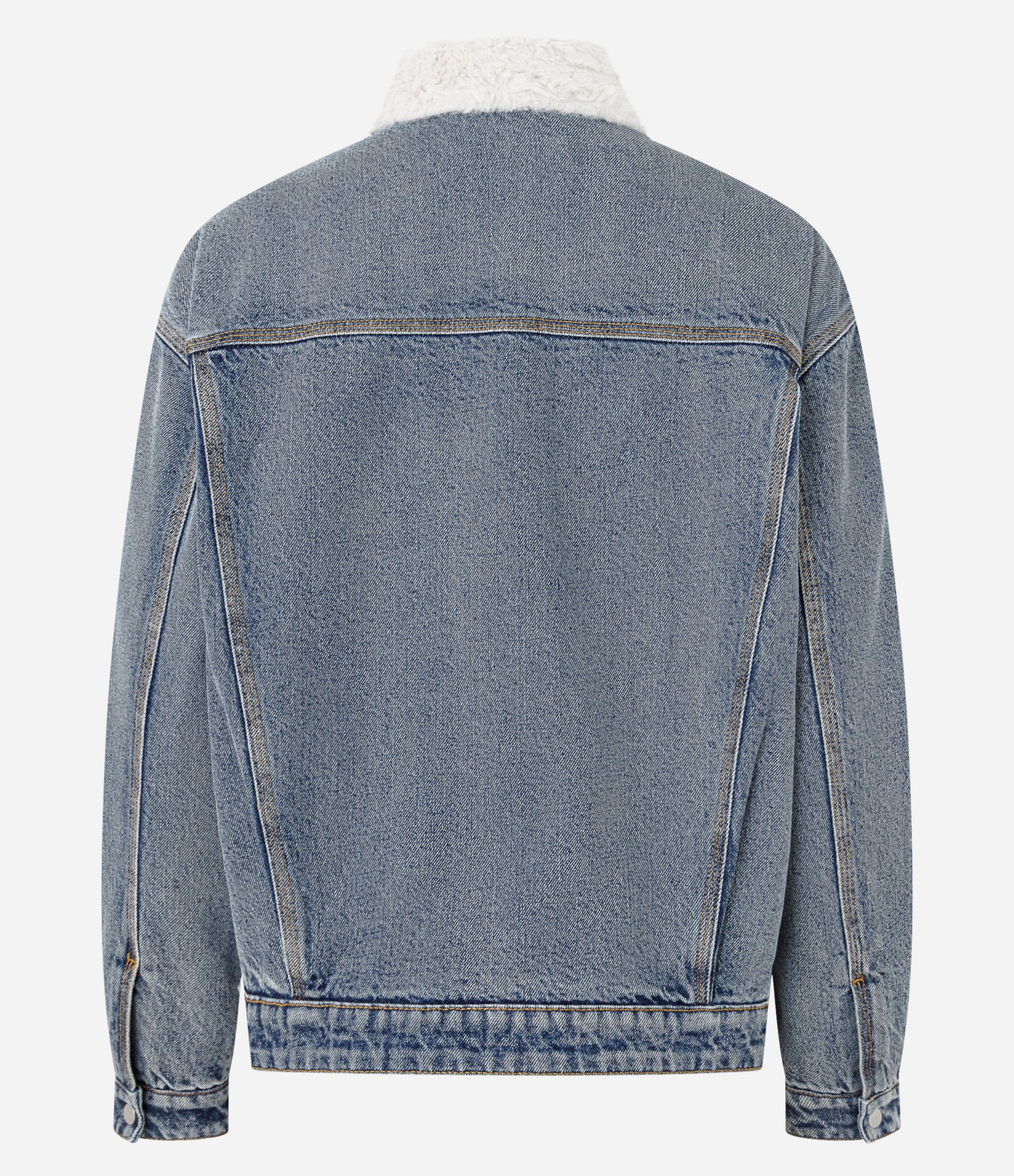Jaqueta Trucker em Jeans com Gola Sherpa Azul 7
