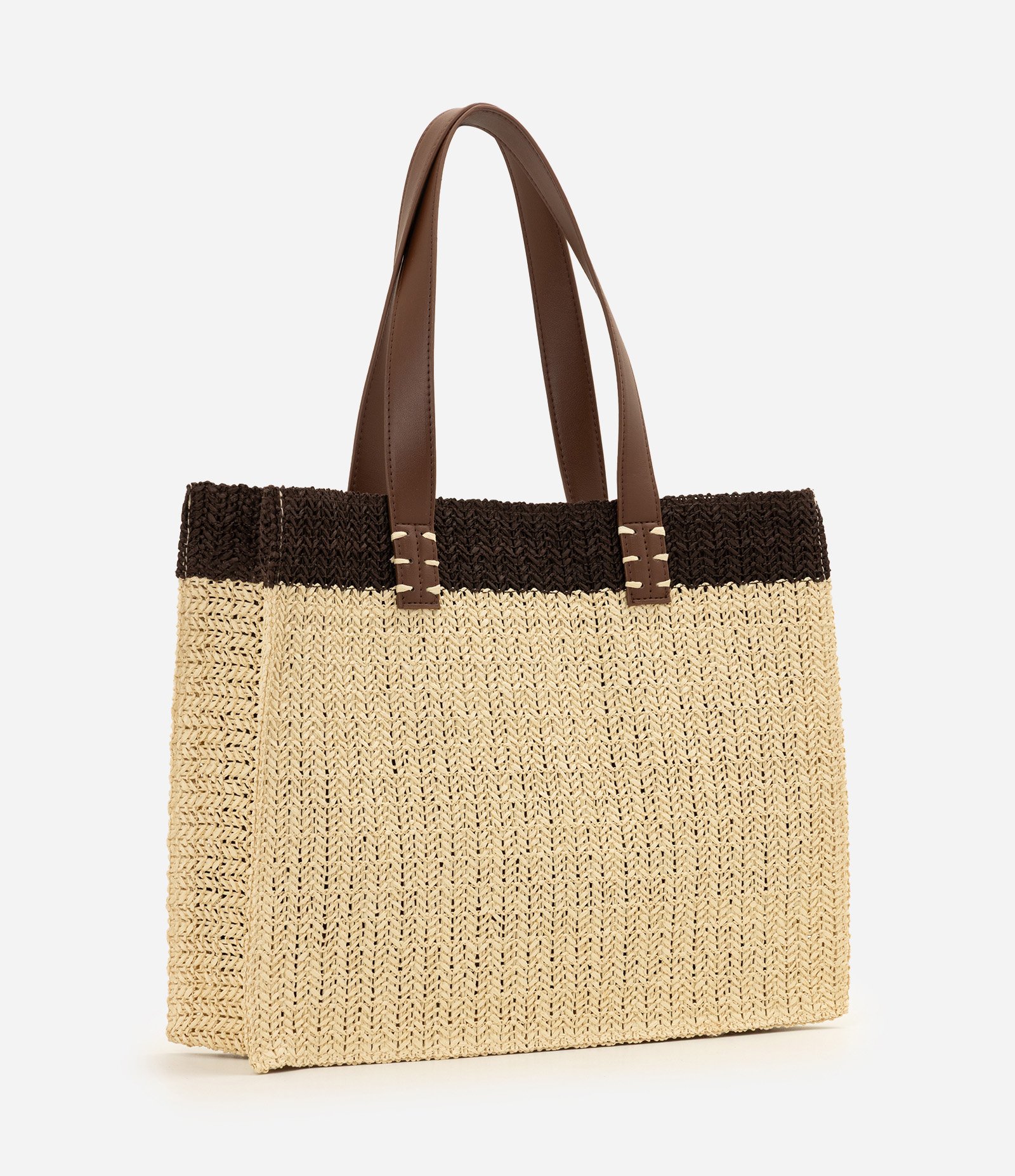 Bolsa de Praia Trançada com Bordado de Coqueiro Bege 3