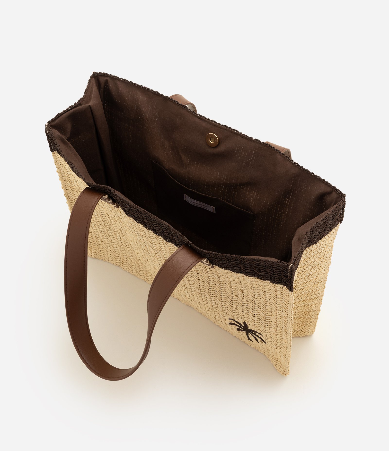 Bolsa de Praia Trançada com Bordado de Coqueiro Bege 4