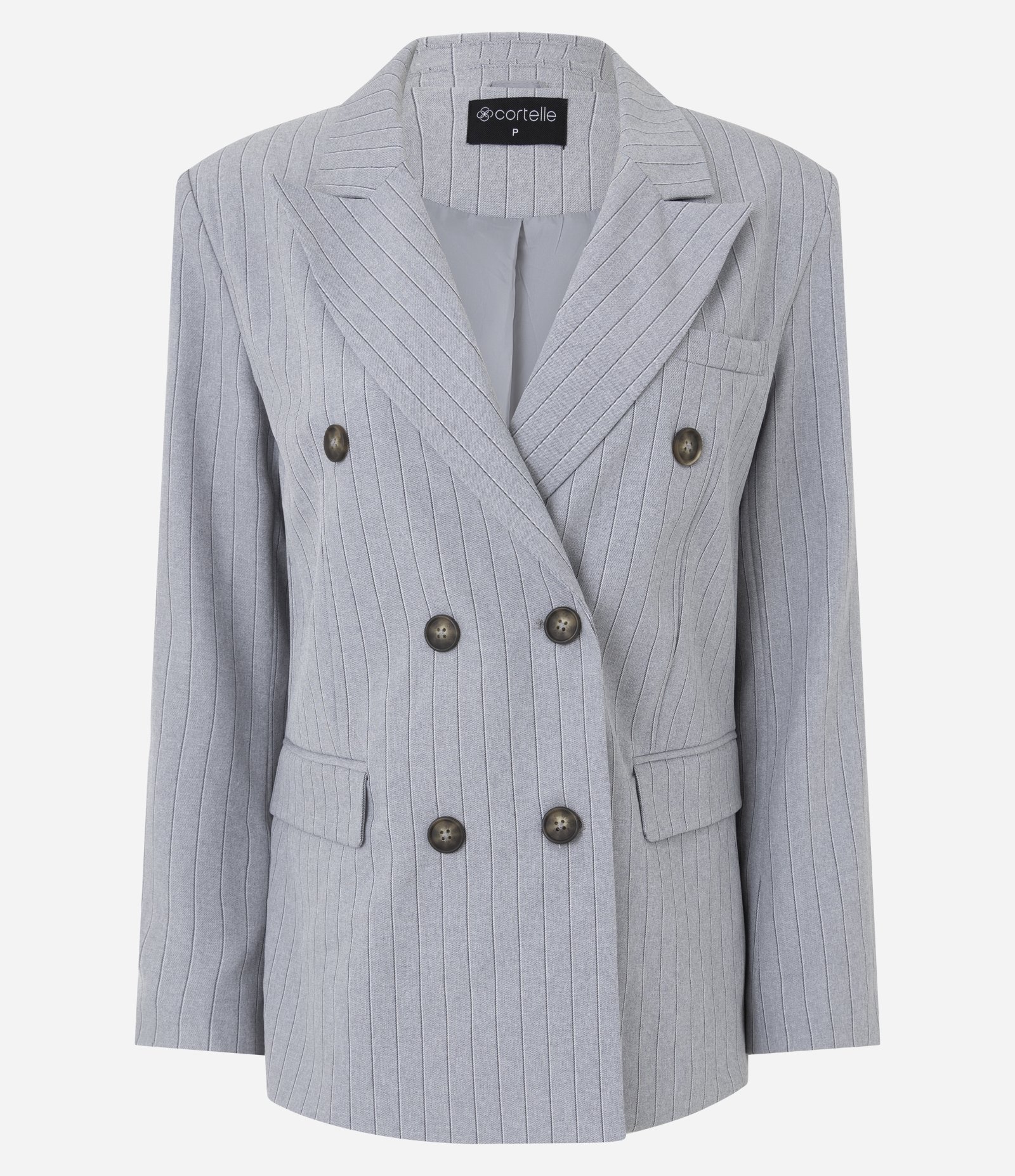Blazer Oversized Listrado com Ombreiras Cinza 1