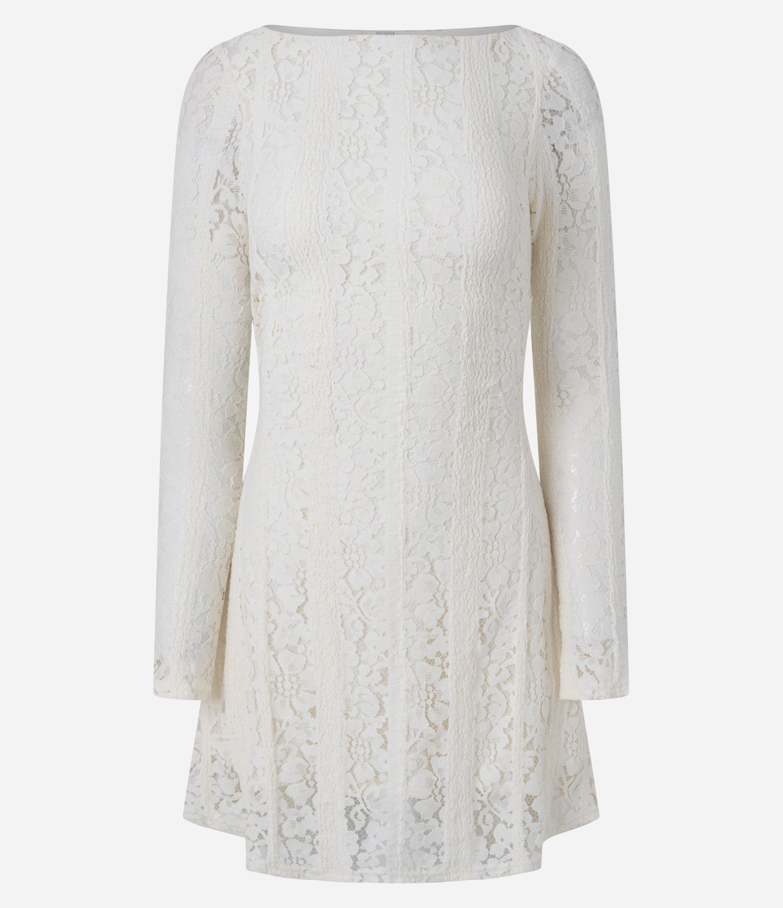Vestido Curto em Renda com Manga Longa Off White 5