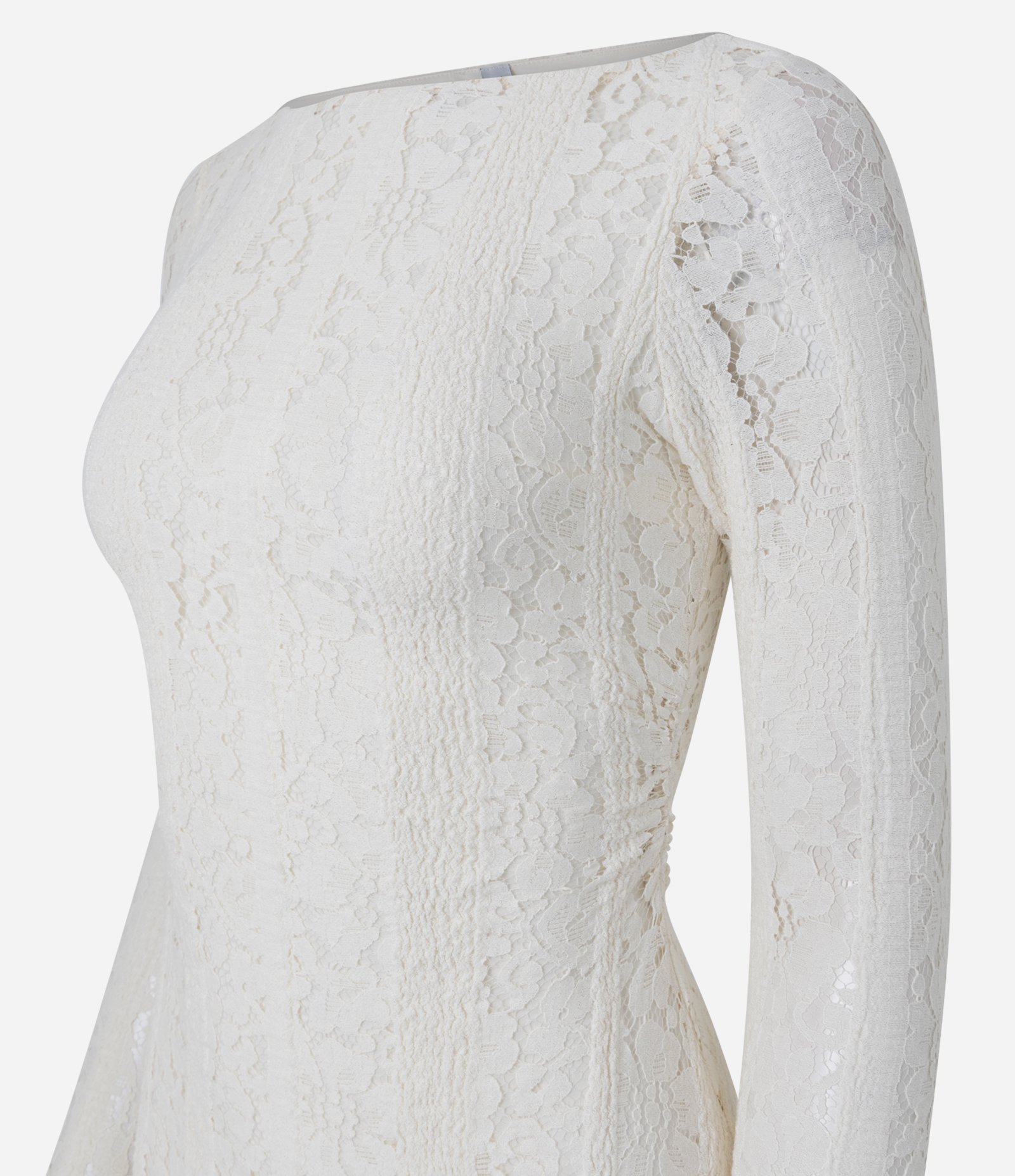 Vestido Curto em Renda com Manga Longa Off White 6