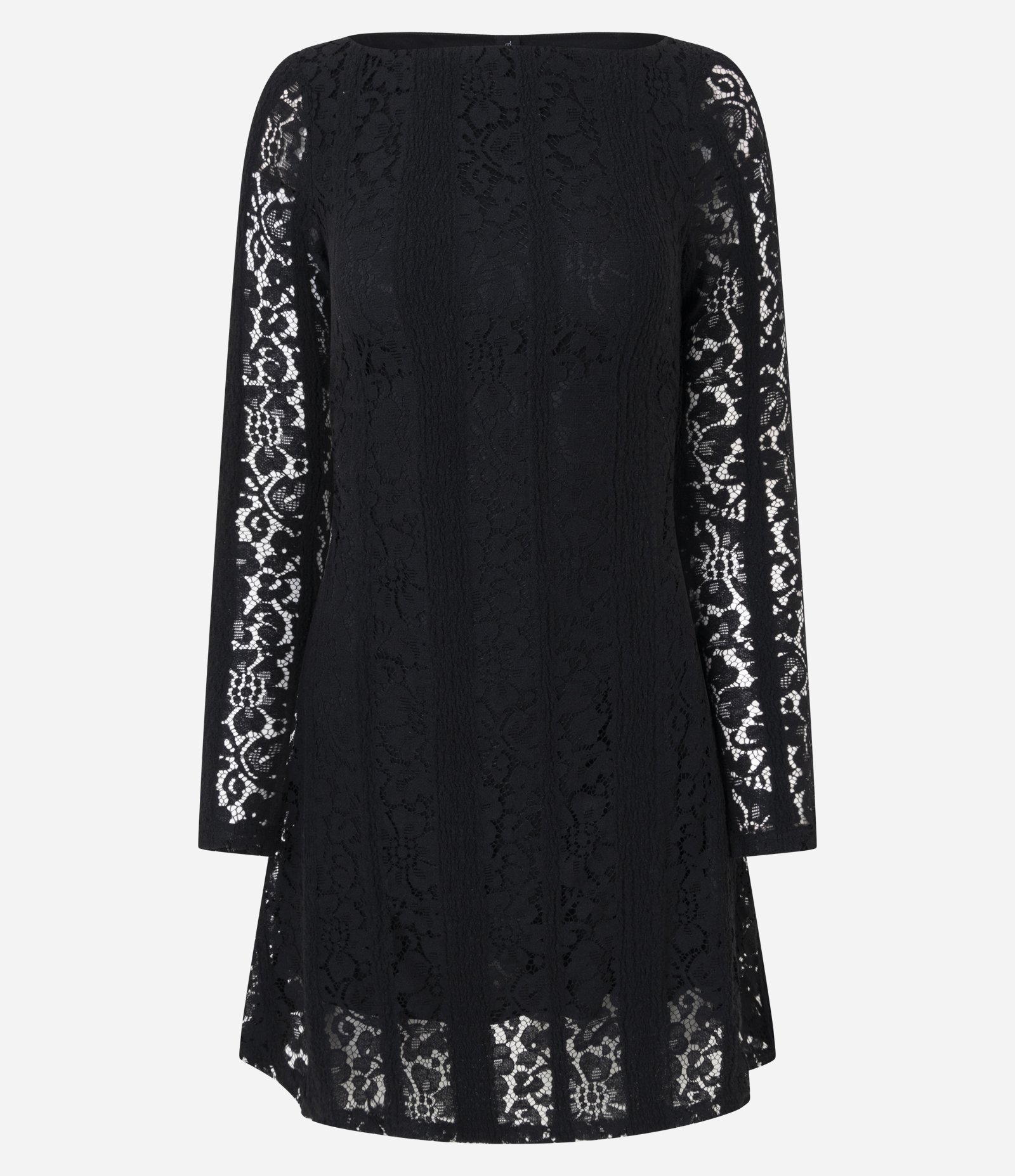 Vestido Curto em Renda com Manga Longa Preto 5
